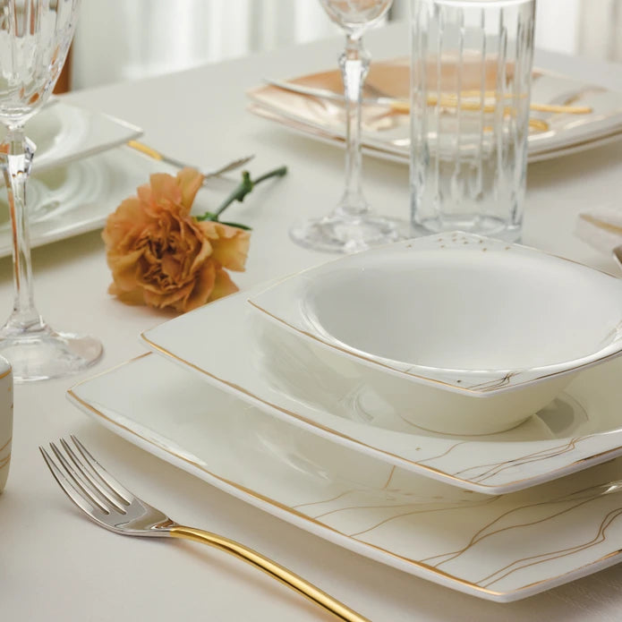 Karaca Fine Pearl Ocaso 62 Pieces Square Pearl Dinnerware Set For 12 People 153.03.08.0295 - Dinnerware Sets - ebarza Furniture UAE | Shop Modern Furniture in Abu Dhabi & Dubai - مفروشات ايبازرا في الامارات | تسوق اثاث عصري وديكورات مميزة في دبي وابوظبي