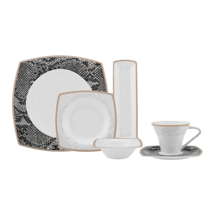 Karaca Fine Pearl Şahmeran 26 Pieces Square Breakfast Set For 6 Persons 153.03.08.2624 - Dinnerware Sets - ebarza Furniture UAE | Shop Modern Furniture in Abu Dhabi & Dubai - مفروشات ايبازرا في الامارات | تسوق اثاث عصري وديكورات مميزة في دبي وابوظبي