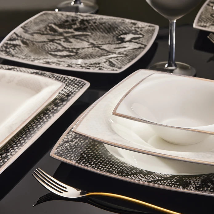 Karaca Fine Pearl Şahmeran 26 Pieces Square Breakfast Set For 6 Persons 153.03.08.2624 - Dinnerware Sets - ebarza Furniture UAE | Shop Modern Furniture in Abu Dhabi & Dubai - مفروشات ايبازرا في الامارات | تسوق اثاث عصري وديكورات مميزة في دبي وابوظبي
