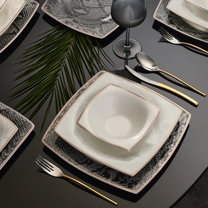 Karaca Fine Pearl Şahmeran 26 Pieces Square Breakfast Set For 6 Persons 153.03.08.2624 - Dinnerware Sets - ebarza Furniture UAE | Shop Modern Furniture in Abu Dhabi & Dubai - مفروشات ايبازرا في الامارات | تسوق اثاث عصري وديكورات مميزة في دبي وابوظبي