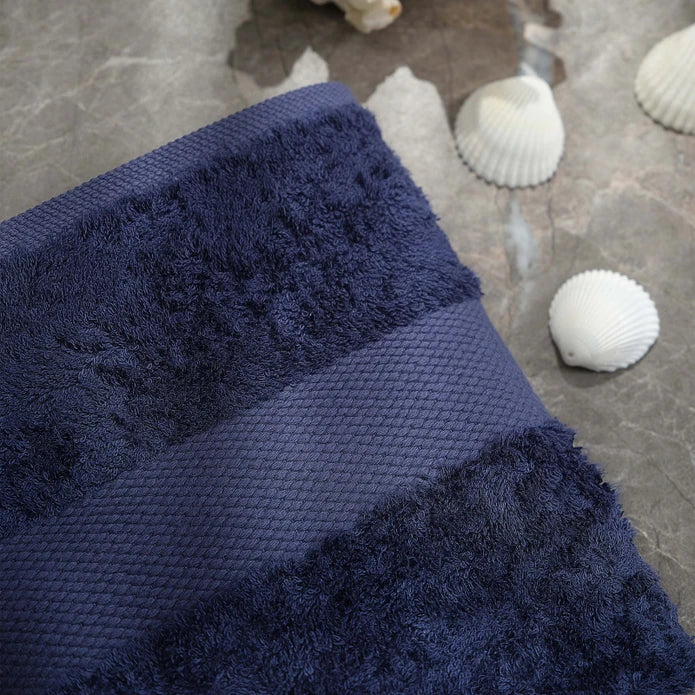 Karaca Home Cleto Off White - Set Of 4 Towels With Indigo Bamboo Cotton Embroidery 200.20.01.0398 - Towels - ebarza Furniture UAE | Shop Modern Furniture in Abu Dhabi & Dubai - مفروشات ايبازرا في الامارات | تسوق اثاث عصري وديكورات مميزة في دبي وابوظبي