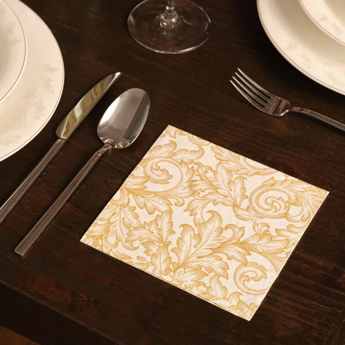 Karaca Home New Year Baroque Gold-White 20 Pcs Paper Napkin 300.22.02.1030 - Napkins - ebarza Furniture UAE | Shop Modern Furniture in Abu Dhabi & Dubai - مفروشات ايبازرا في الامارات | تسوق اثاث عصري وديكورات مميزة في دبي وابوظبي