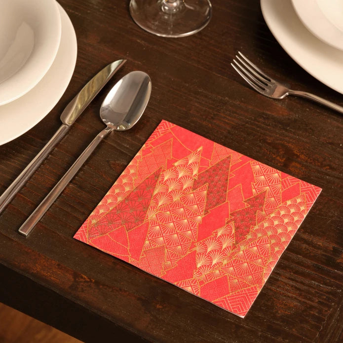 Karaca Home New Year Luxury Trees Red 20 Pcs Paper Napkin 300.22.02.1023 - Napkins - ebarza Furniture UAE | Shop Modern Furniture in Abu Dhabi & Dubai - مفروشات ايبازرا في الامارات | تسوق اثاث عصري وديكورات مميزة في دبي وابوظبي