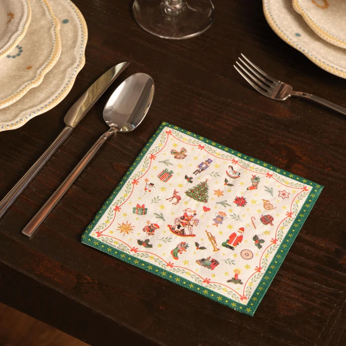 Karaca Home New Year Ornaments All Over Green Paper Napkin 300.22.02.1020 - Napkins - ebarza Furniture UAE | Shop Modern Furniture in Abu Dhabi & Dubai - مفروشات ايبازرا في الامارات | تسوق اثاث عصري وديكورات مميزة في دبي وابوظبي