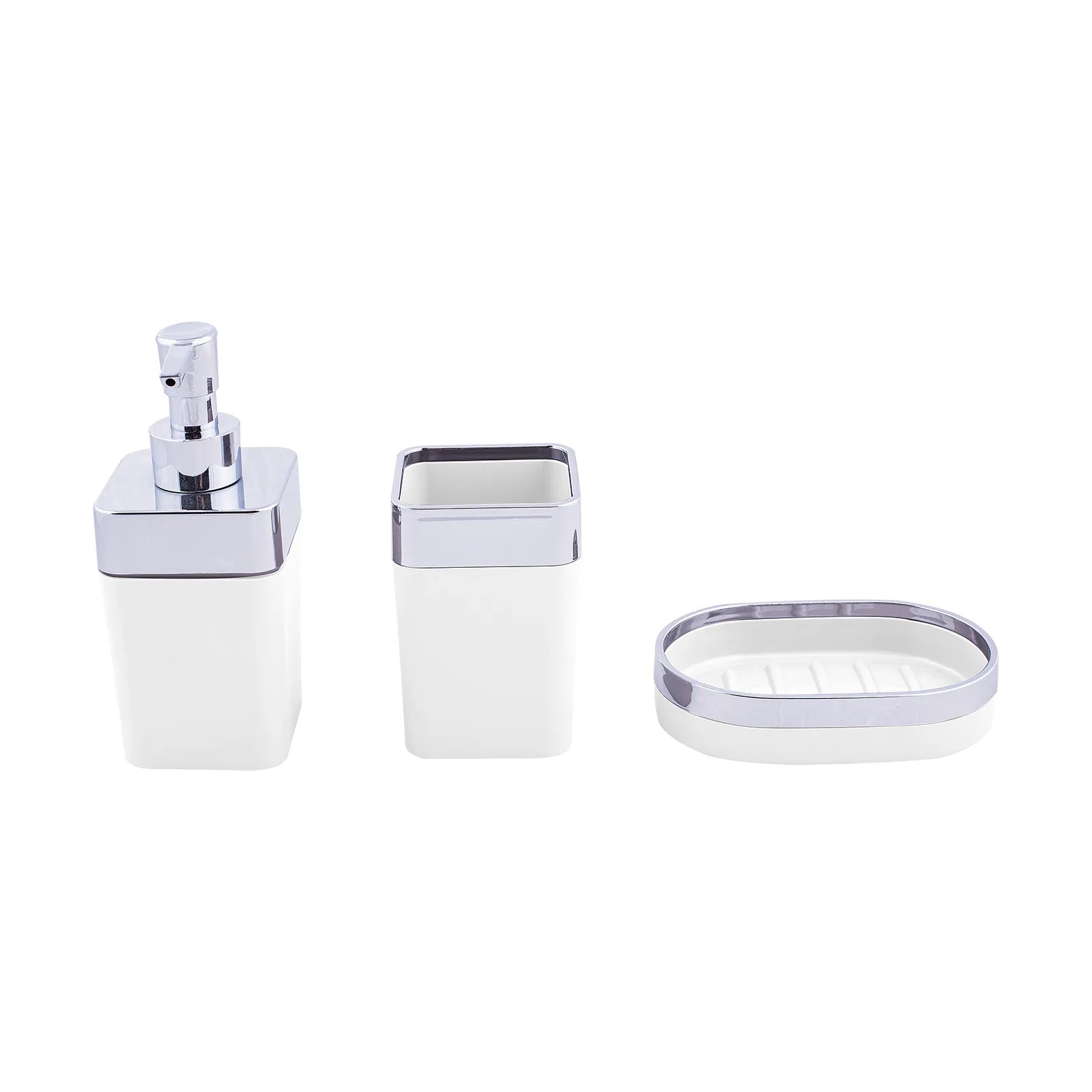 Karaca Home White/Silver 5 Piece Square Bathroom Set 300.21.02.0025 - Bathroom Accessories - ebarza Furniture UAE | Shop Modern Furniture in Abu Dhabi & Dubai - مفروشات ايبازرا في الامارات | تسوق اثاث عصري وديكورات مميزة في دبي وابوظبي