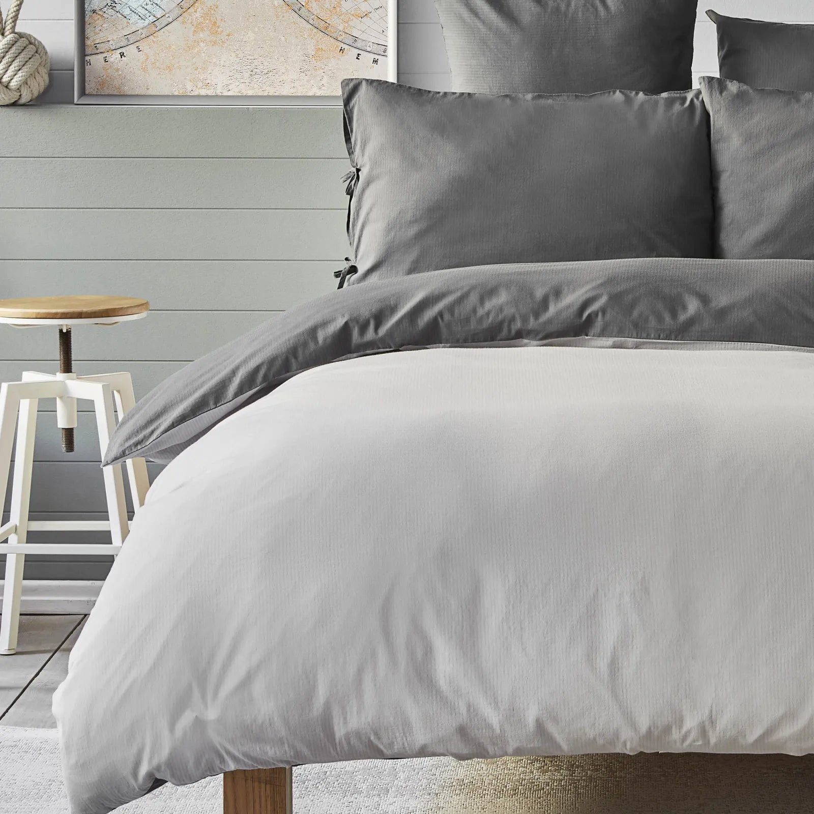 Karaca Nautica Home Bow Anthracite Gray Double Sided Single Duvet Cover Set 180.01.01.0412 - Bedding - ebarza Furniture UAE | Shop Modern Furniture in Abu Dhabi & Dubai - مفروشات ايبازرا في الامارات | تسوق اثاث عصري وديكورات مميزة في دبي وابوظبي