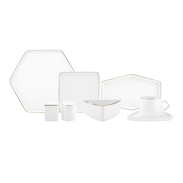 Karaca Streamline Geo Gold 28 Pieces 6 Person Breakfast/Service Set 153.03.08.2349 - Dinnerware Sets - ebarza Furniture UAE | Shop Modern Furniture in Abu Dhabi & Dubai - مفروشات ايبازرا في الامارات | تسوق اثاث عصري وديكورات مميزة في دبي وابوظبي