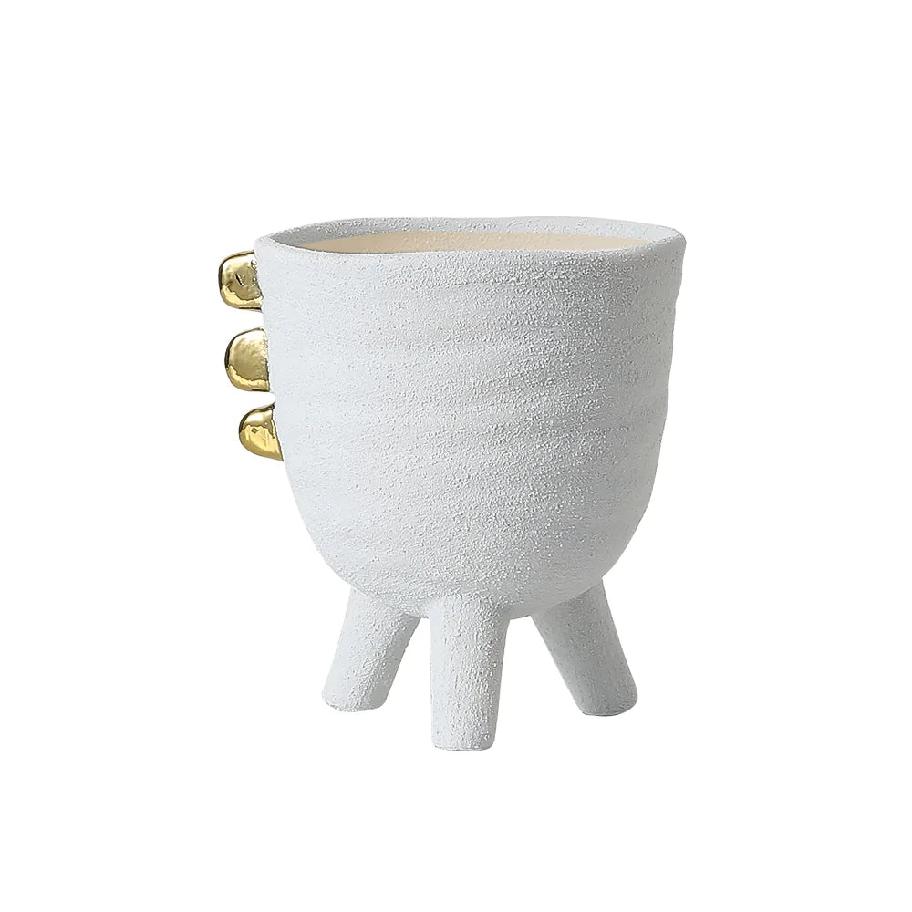 White Ceramic Vase With Legs And Gold Detail - Large Fd-D22078B - Vases - ebarza Furniture UAE | Shop Modern Furniture in Abu Dhabi & Dubai - مفروشات ايبازرا في الامارات | تسوق اثاث عصري وديكورات مميزة في دبي وابوظبي