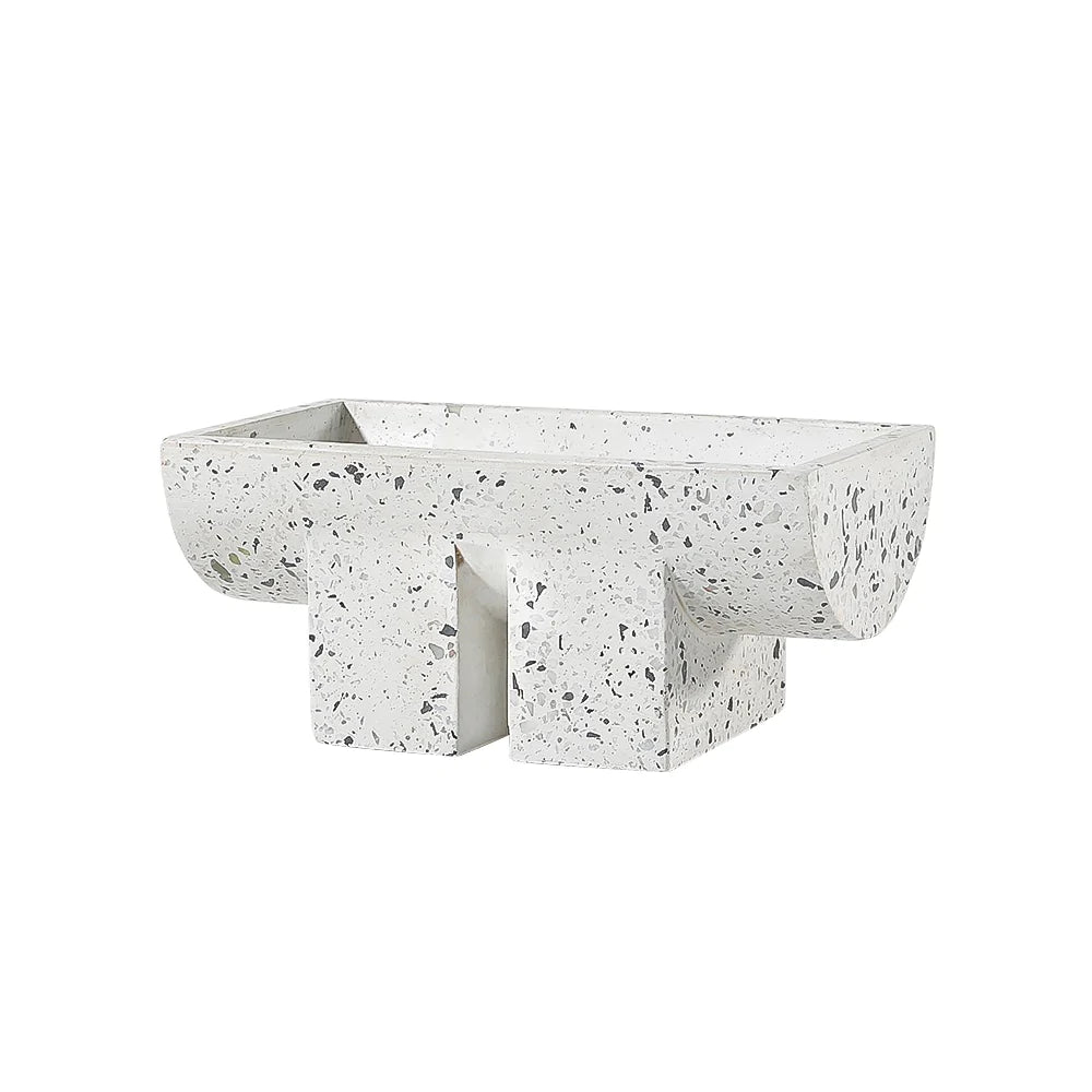White Terrazzo Long Decorative Bowl With Legs Fb-T2213A - Bowls - ebarza Furniture UAE | Shop Modern Furniture in Abu Dhabi & Dubai - مفروشات ايبازرا في الامارات | تسوق اثاث عصري وديكورات مميزة في دبي وابوظبي