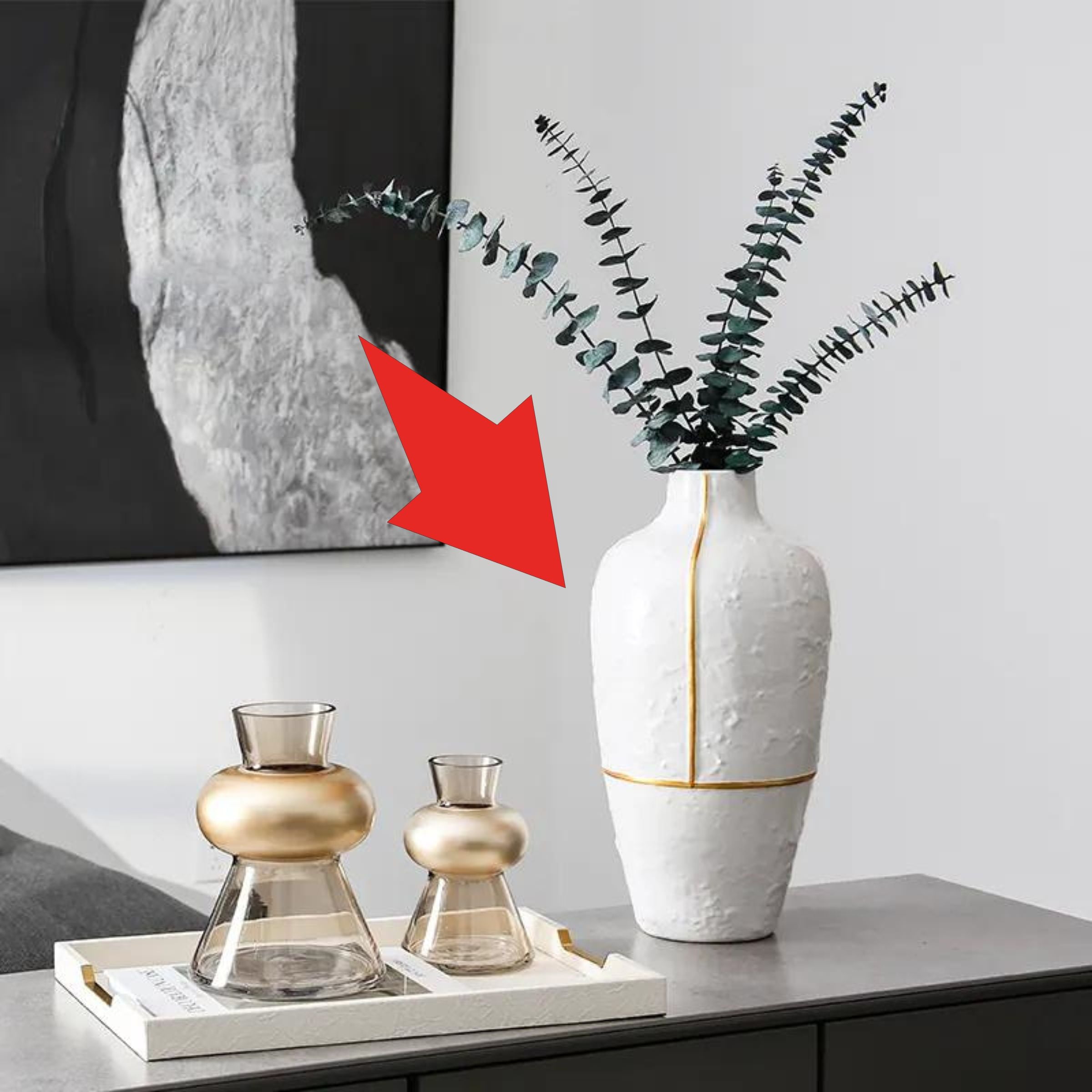 White Vase With Gold Thread-A Fa-D1954A - Vases - ebarza Furniture UAE | Shop Modern Furniture in Abu Dhabi & Dubai - مفروشات ايبازرا في الامارات | تسوق اثاث عصري وديكورات مميزة في دبي وابوظبي