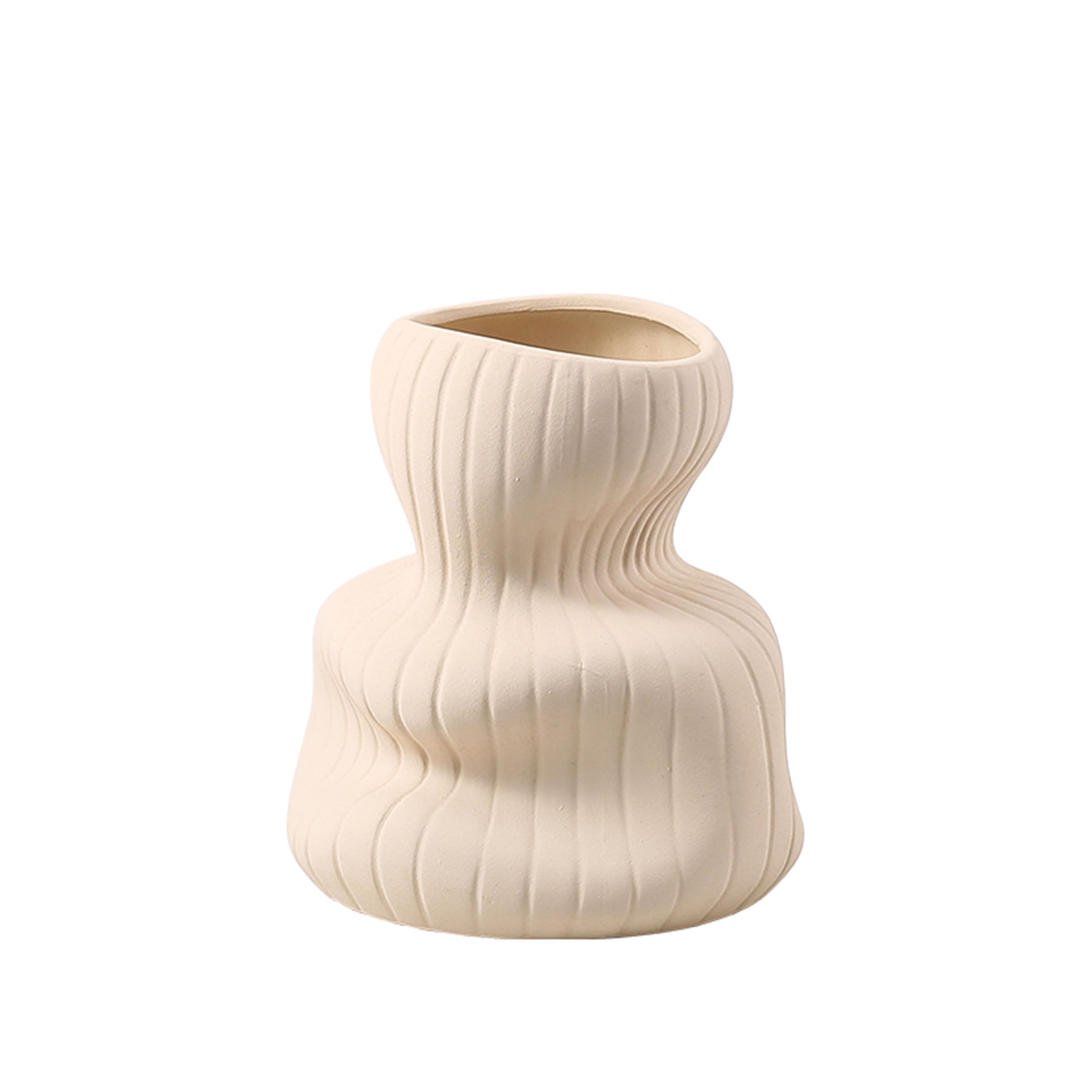 Vertical Curved Bottle - Beige FD-D22114B -  Vases - ebarza Furniture UAE | Shop Modern Furniture in Abu Dhabi & Dubai - مفروشات ايبازرا في الامارات | تسوق اثاث عصري وديكورات مميزة في دبي وابوظبي