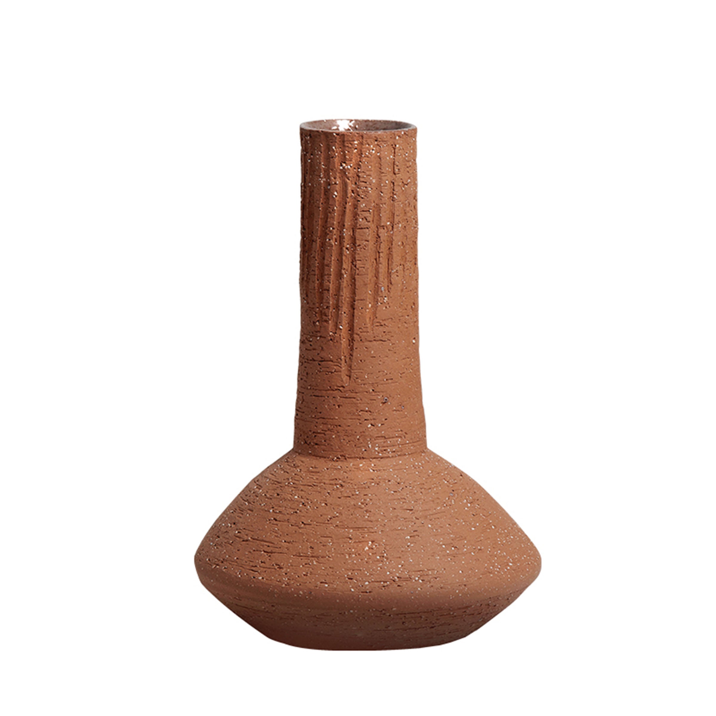 Long Neck Coarse Pottery Bottle-A FF-D23080A -  Vases - ebarza Furniture UAE | Shop Modern Furniture in Abu Dhabi & Dubai - مفروشات ايبازرا في الامارات | تسوق اثاث عصري وديكورات مميزة في دبي وابوظبي