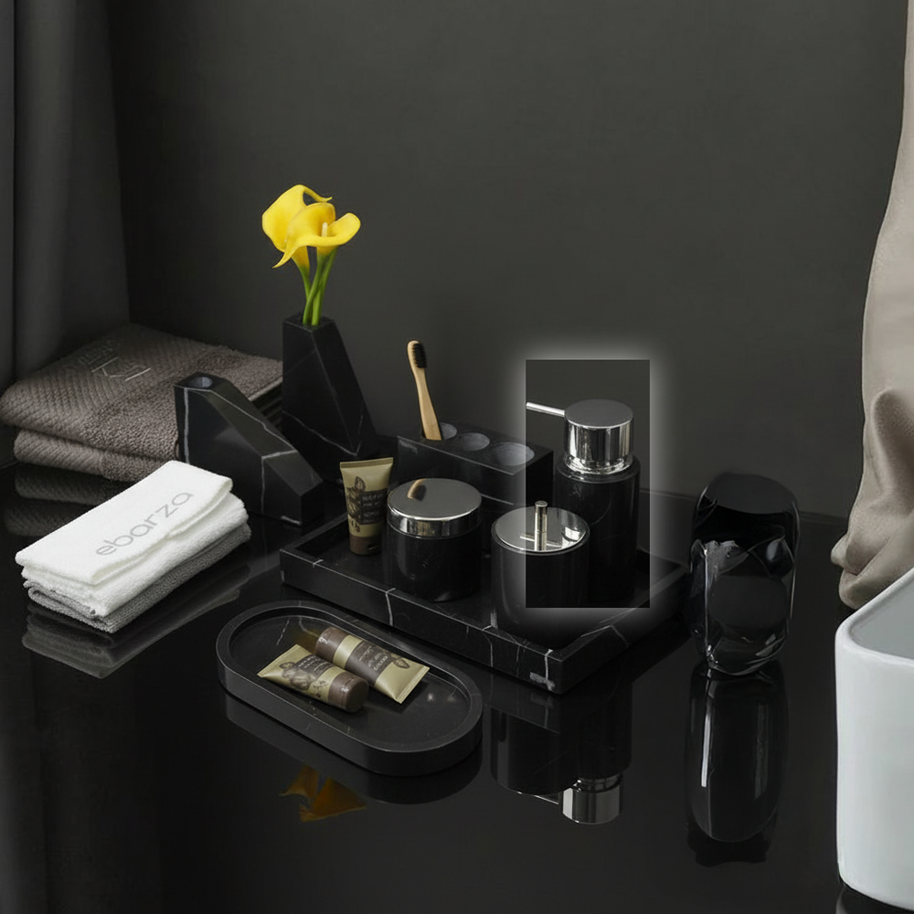 Marquina Black And white Marble Round Silver Hand Sanitizer Bottle CBK890-1