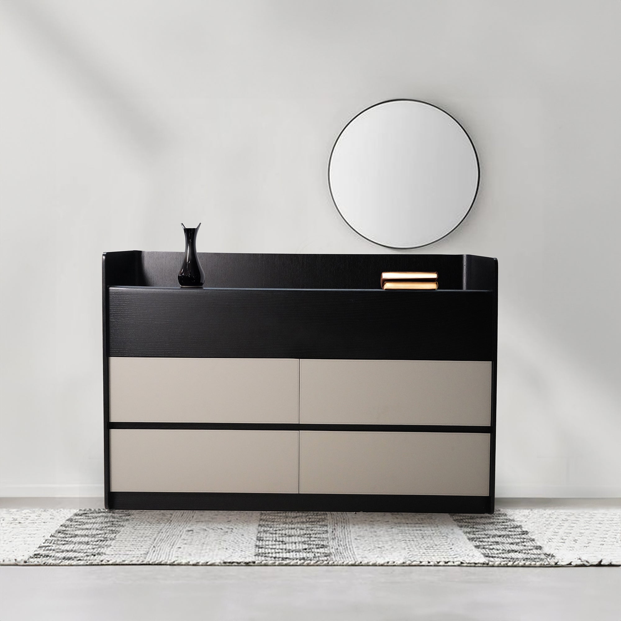 Hidden Dining Table in a Saddle Leather Sideboard Black and Grey MLL-CUS24 -  Sideboards - ebarza Furniture UAE | Shop Modern Furniture in Abu Dhabi & Dubai - مفروشات ايبازرا في الامارات | تسوق اثاث عصري وديكورات مميزة في دبي وابوظبي