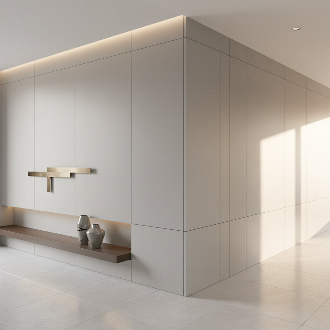 122*320cm WPC DECORATION WALL PANEL BB STICHING+FILM FOLDING  COLOUR :Light Grey H240YP -  Wall Panels - ebarza Furniture UAE | Shop Modern Furniture in Abu Dhabi & Dubai - مفروشات ايبازرا في الامارات | تسوق اثاث عصري وديكورات مميزة في دبي وابوظبي