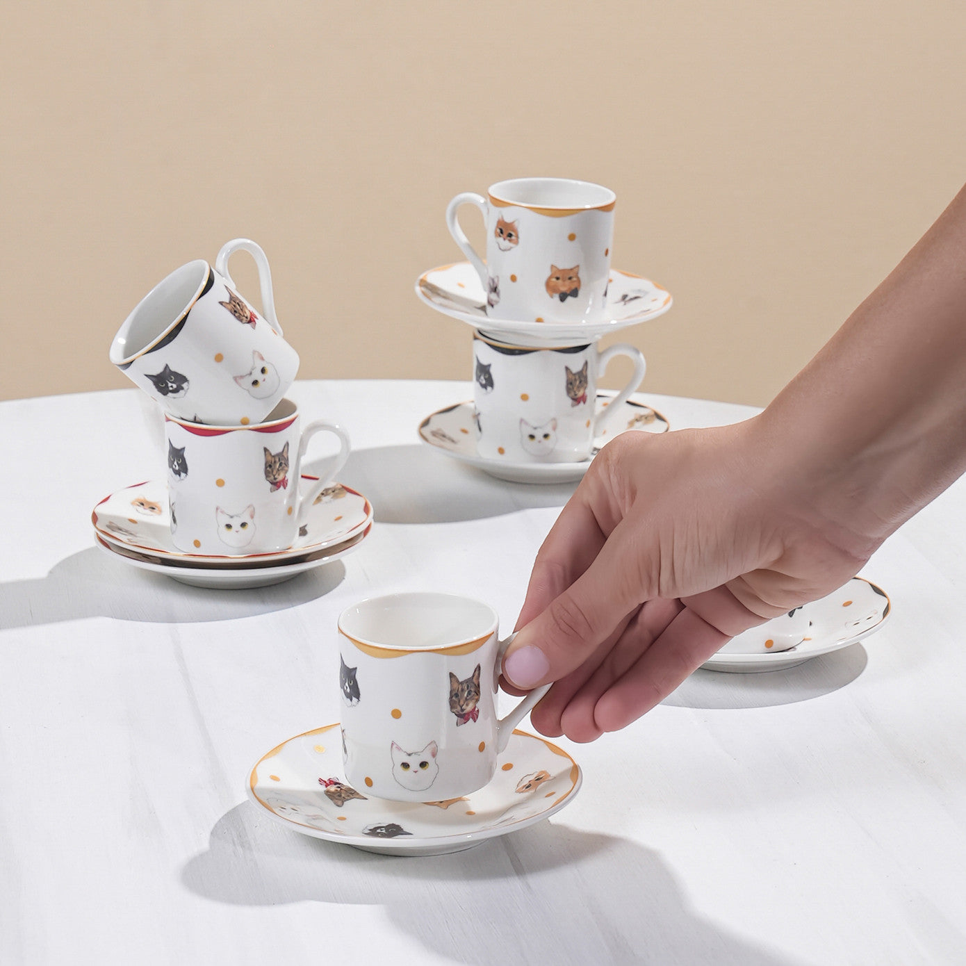 Karaca Gato Coffee Cup Set of 6 People 80 ml 153.03.06.8749 -  Coffee Sets - ebarza Furniture UAE | Shop Modern Furniture in Abu Dhabi & Dubai - مفروشات ايبازرا في الامارات | تسوق اثاث عصري وديكورات مميزة في دبي وابوظبي