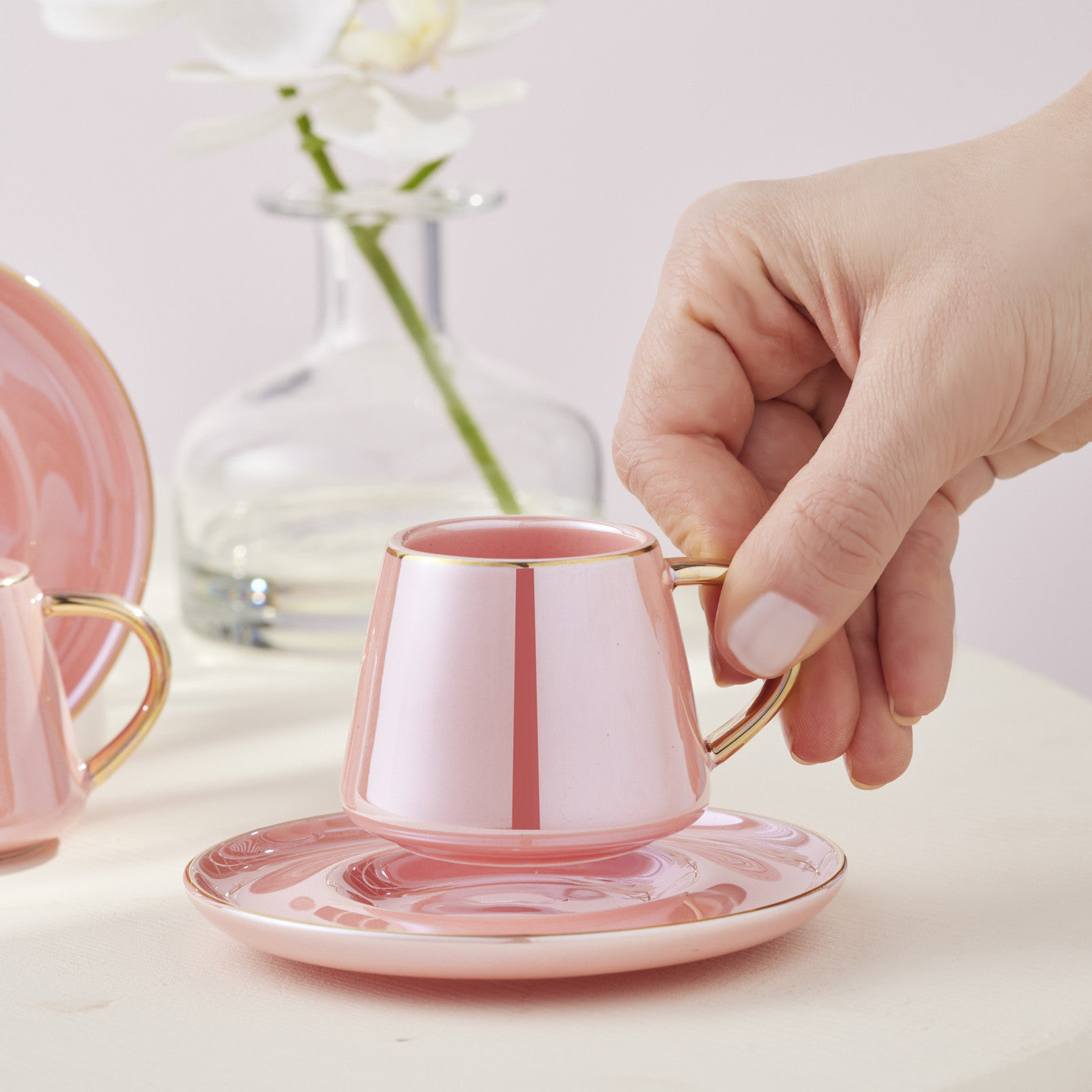 Karaca Luster 2 Person Pink Coffee Cup Set 80 ml 153.03.06.9503 -  Coffee Sets - ebarza Furniture UAE | Shop Modern Furniture in Abu Dhabi & Dubai - مفروشات ايبازرا في الامارات | تسوق اثاث عصري وديكورات مميزة في دبي وابوظبي