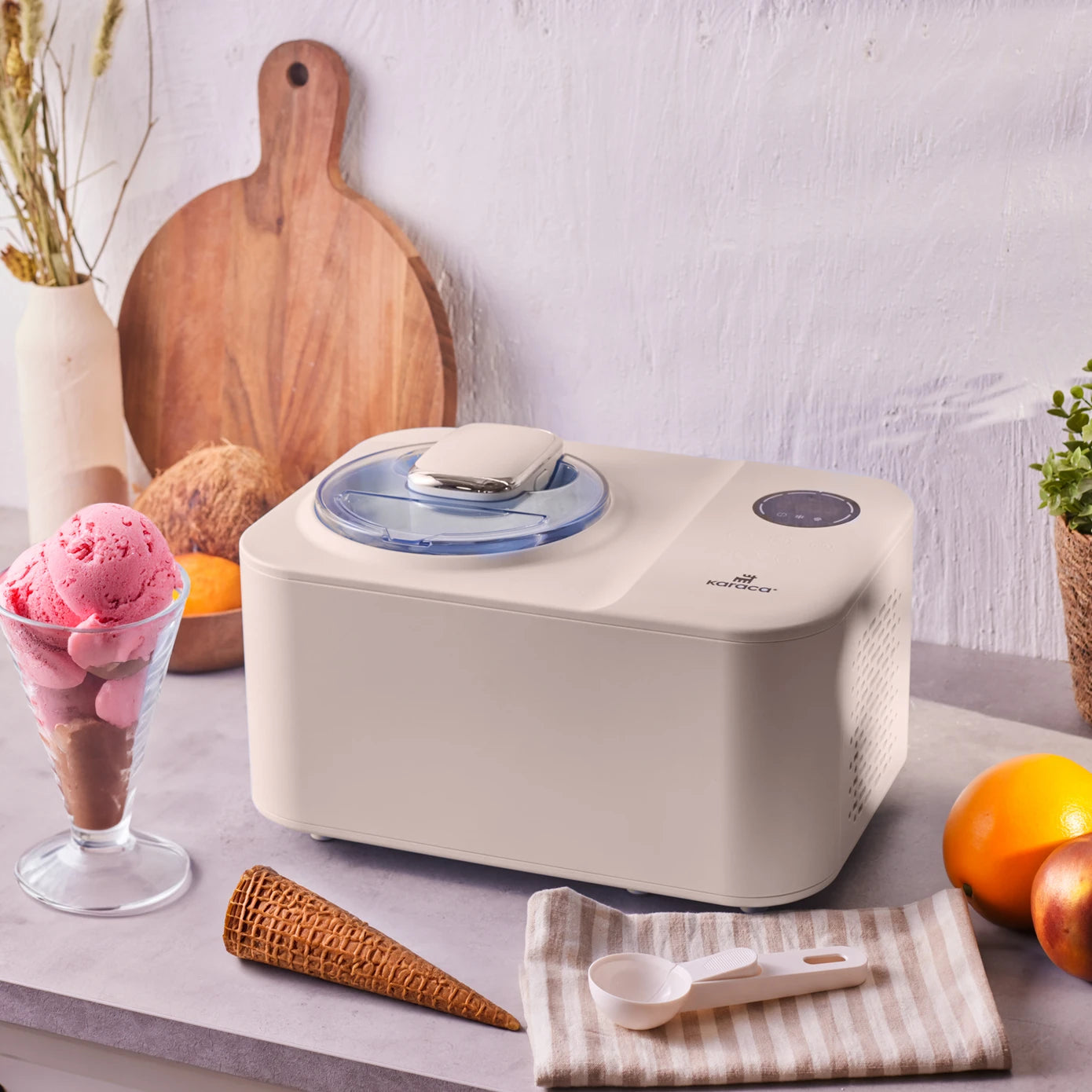 Karaca 2 in 1 Automatic Ice Cream Maker Machine with Mixer and Freezer Vanilla 153.09.01.0964 -  Kitchen Appliances - ebarza Furniture UAE | Shop Modern Furniture in Abu Dhabi & Dubai - مفروشات ايبازرا في الامارات | تسوق اثاث عصري وديكورات مميزة في دبي وابوظبي