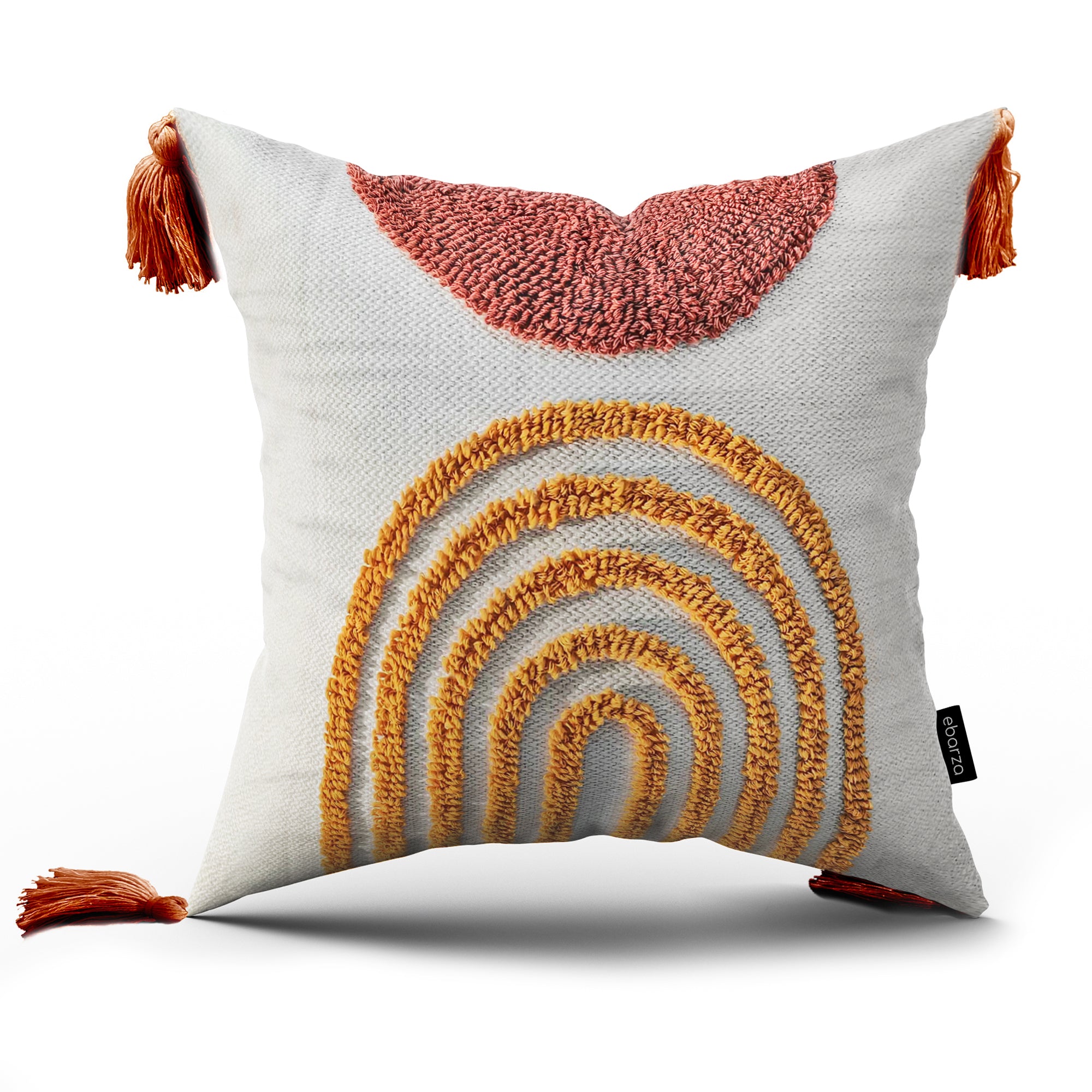 45x45 cm Semi-Circle Tufted Cotton Cushion KD2389-RED&WHITE -  Cushions - ebarza Furniture UAE | Shop Modern Furniture in Abu Dhabi & Dubai - مفروشات ايبازرا في الامارات | تسوق اثاث عصري وديكورات مميزة في دبي وابوظبي