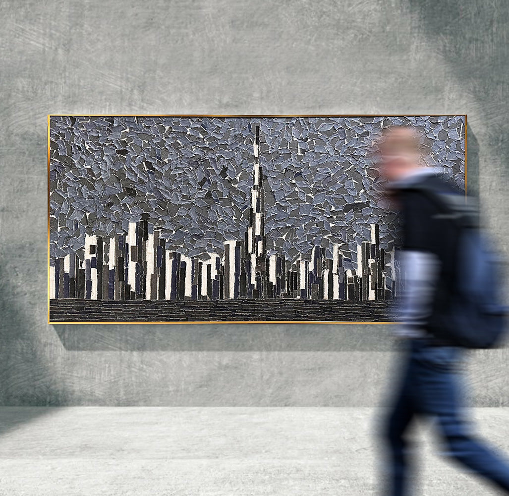 Dubai Iconic Hand Painted Art Jeans Fabric Painting 80*160cm SOASAMPLE012 -  Paintings - ebarza Furniture UAE | Shop Modern Furniture in Abu Dhabi & Dubai - مفروشات ايبازرا في الامارات | تسوق اثاث عصري وديكورات مميزة في دبي وابوظبي