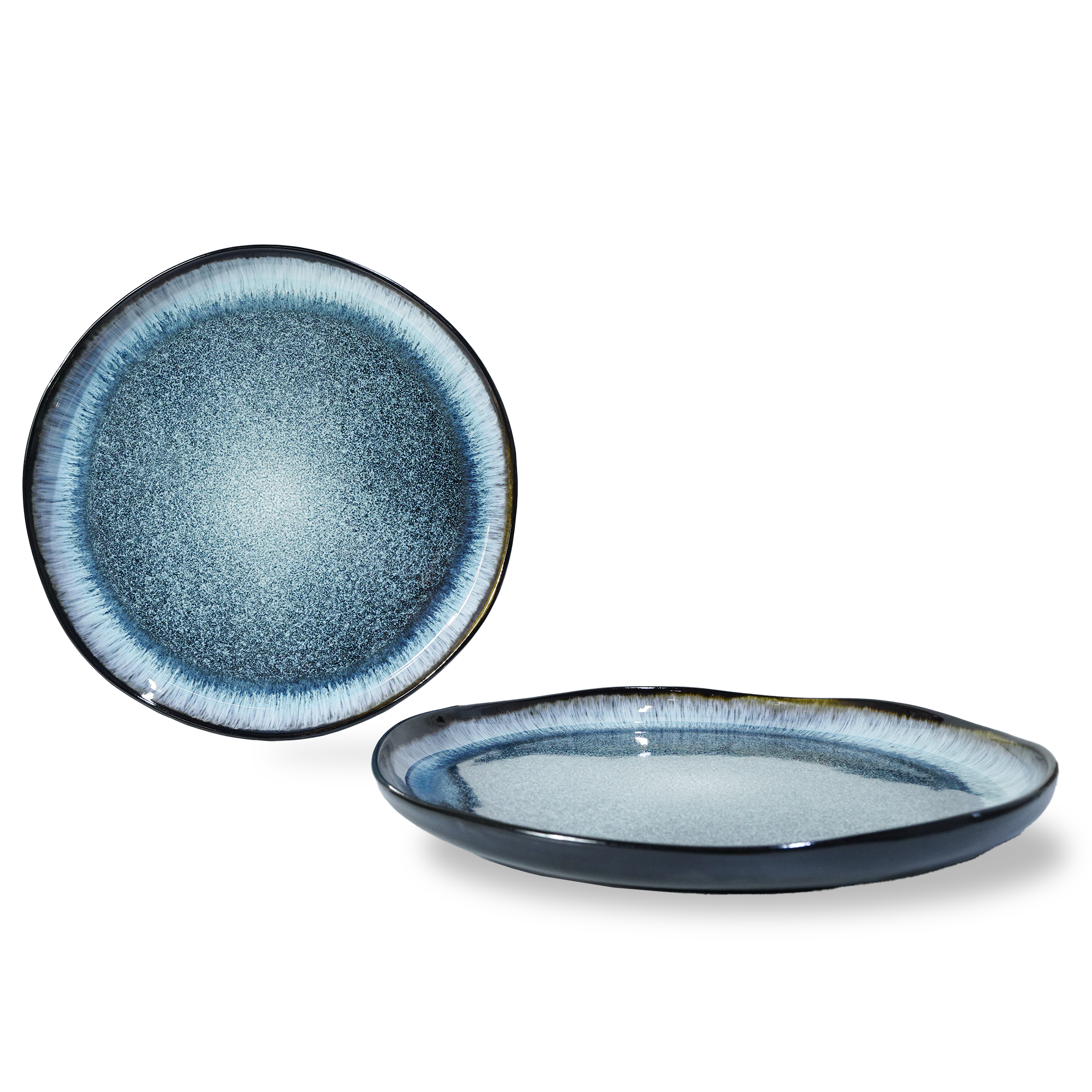 Blue Wave Salad Plate Black and Blue HZ3093 -  Plates - ebarza Furniture UAE | Shop Modern Furniture in Abu Dhabi & Dubai - مفروشات ايبازرا في الامارات | تسوق اثاث عصري وديكورات مميزة في دبي وابوظبي