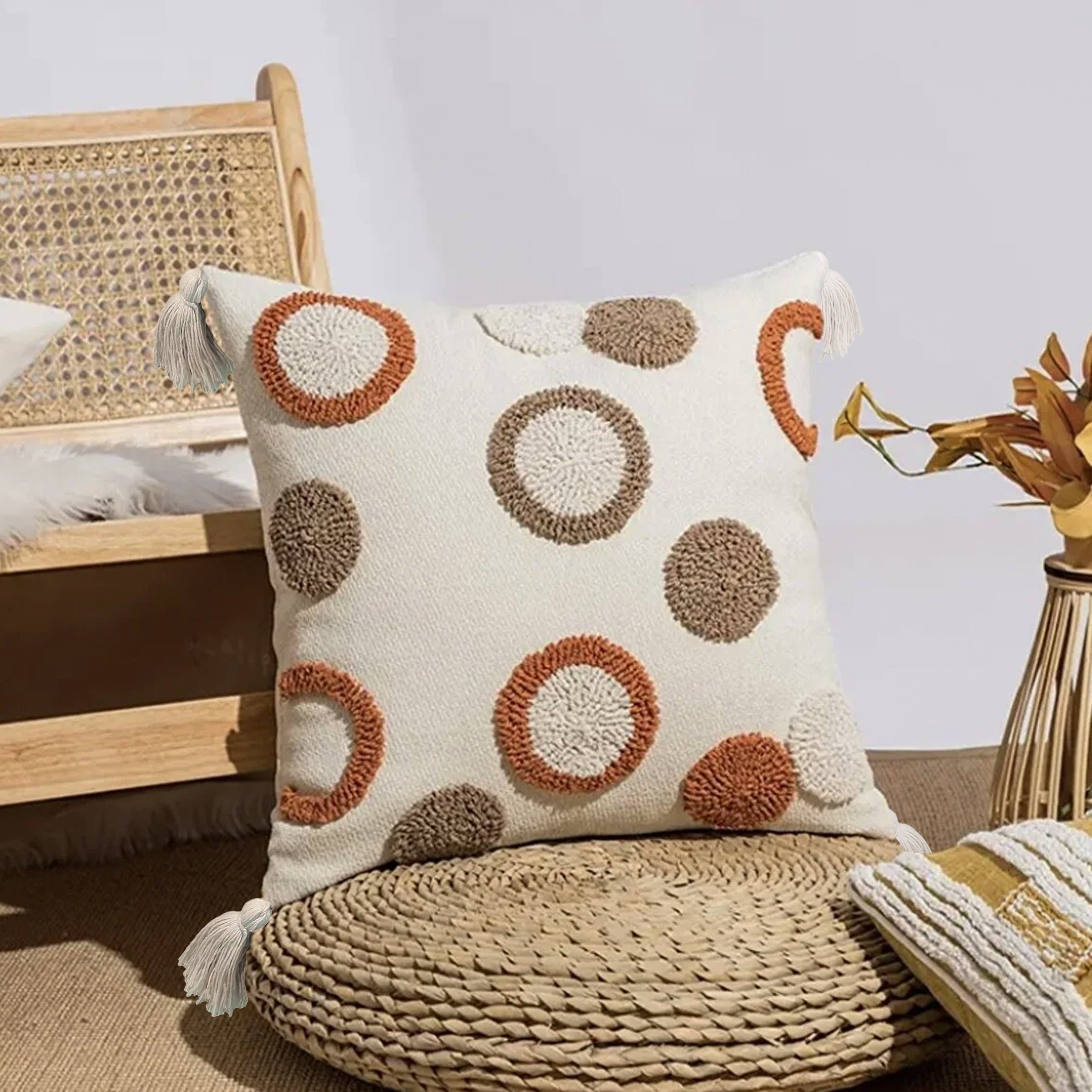 45x45 cm Dot Tufted Cotton Cushion KD2390 - Grey&white -  Cushions - ebarza Furniture UAE | Shop Modern Furniture in Abu Dhabi & Dubai - مفروشات ايبازرا في الامارات | تسوق اثاث عصري وديكورات مميزة في دبي وابوظبي