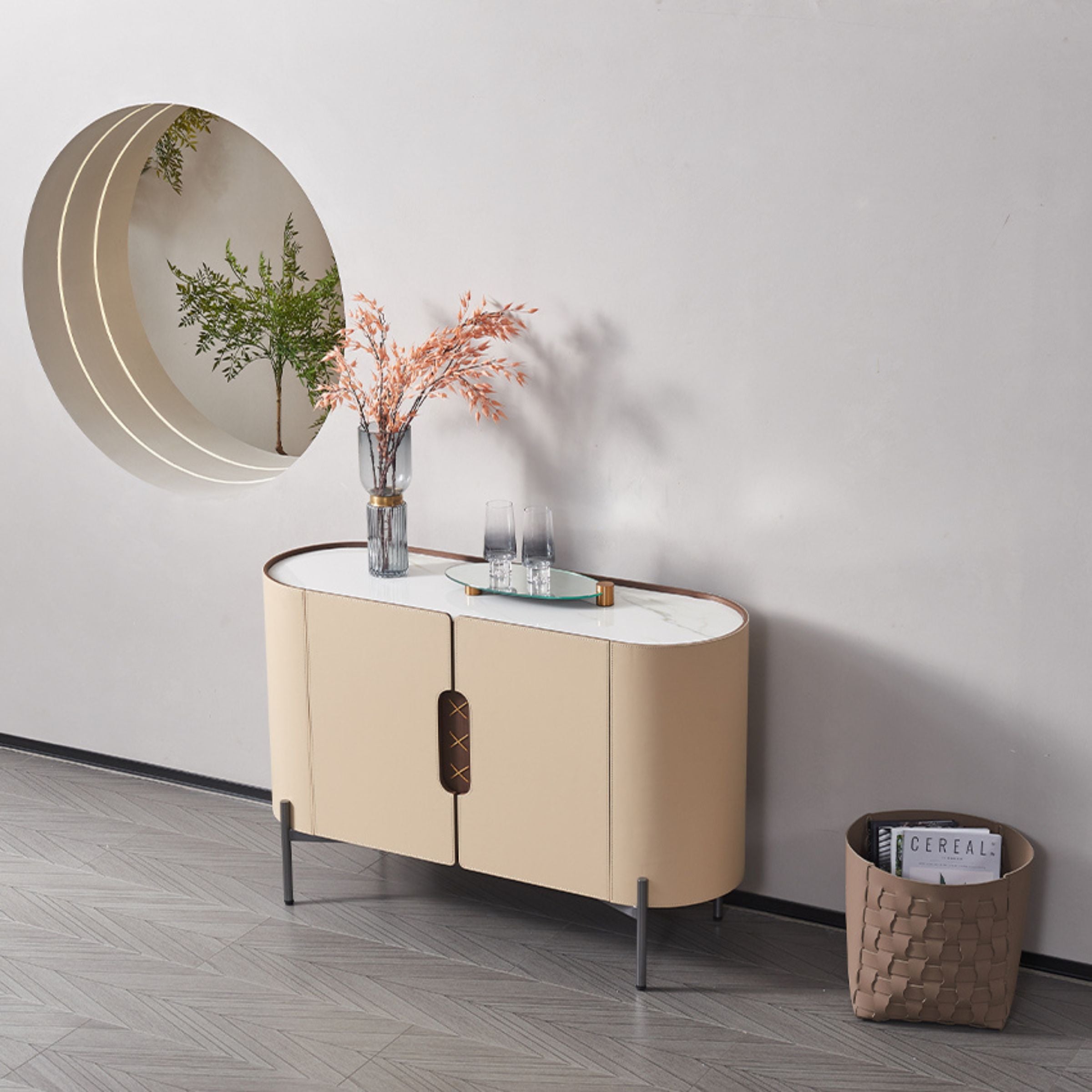 Pre-order 35 Days Delivery Stitch Saddle Leather Console / Dresser MLL-T30 -  Cabinets - ebarza Furniture UAE | Shop Modern Furniture in Abu Dhabi & Dubai - مفروشات ايبازرا في الامارات | تسوق اثاث عصري وديكورات مميزة في دبي وابوظبي