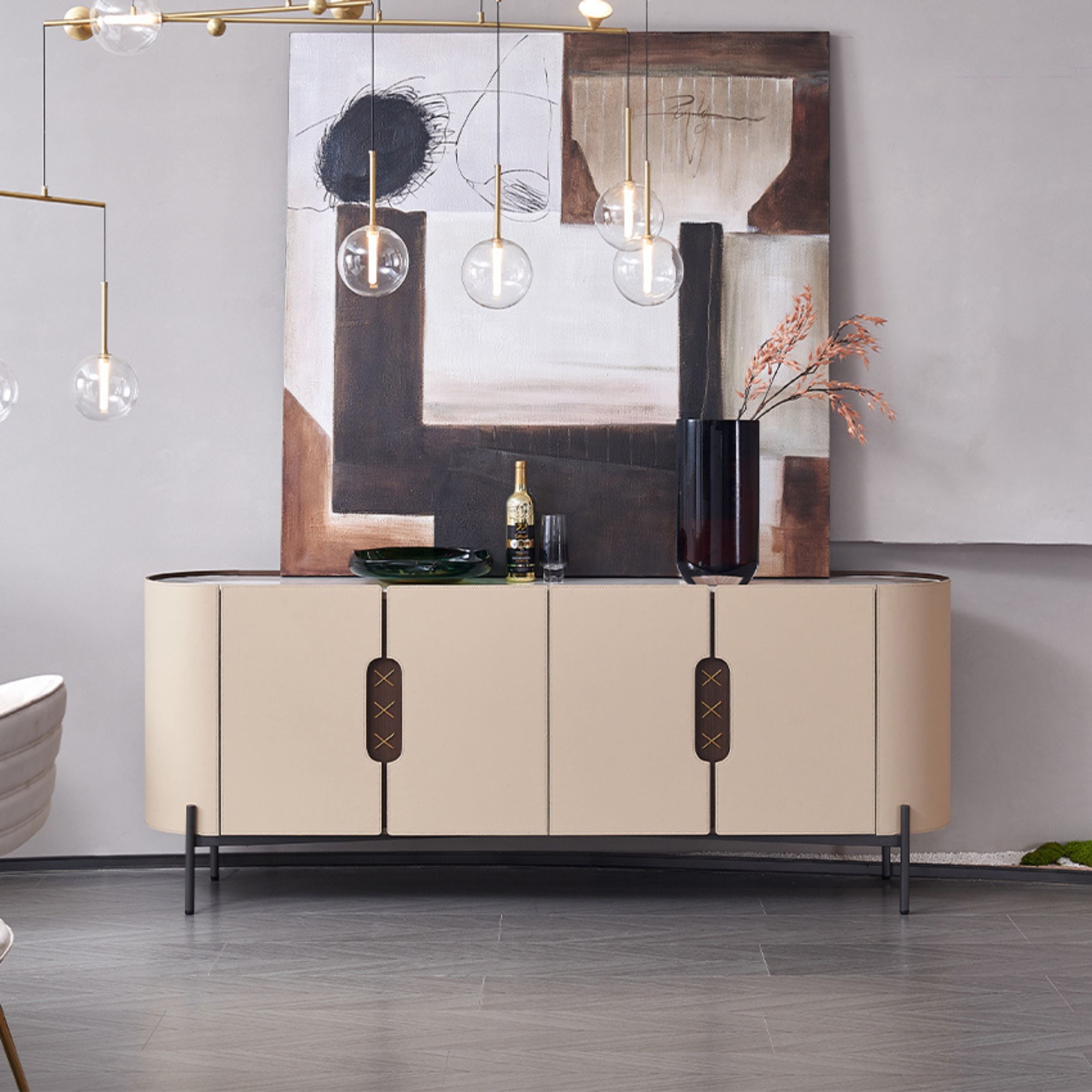 Stitch Saddle Leather Sideboard / Cabinet MLL-T32 -  Cabinets - ebarza Furniture UAE | Shop Modern Furniture in Abu Dhabi & Dubai - مفروشات ايبازرا في الامارات | تسوق اثاث عصري وديكورات مميزة في دبي وابوظبي
