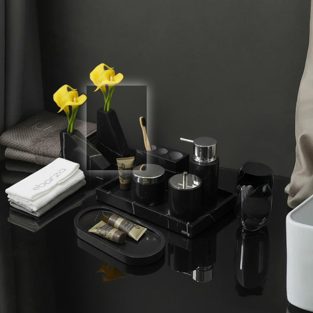 Marquina Black And White Root Marble Trapezoidal Flower Arrangement Height VSB890 -  Vases - ebarza Furniture UAE | Shop Modern Furniture in Abu Dhabi & Dubai - مفروشات ايبازرا في الامارات | تسوق اثاث عصري وديكورات مميزة في دبي وابوظبي