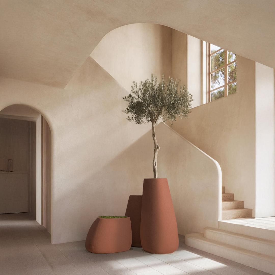 Set Of 3 Outdoor/Indoor Fiberglass Concrete Planter Box Xk-8177A+B+C - Clay Color -  Planter Boxes - ebarza Furniture UAE | Shop Modern Furniture in Abu Dhabi & Dubai - مفروشات ايبازرا في الامارات | تسوق اثاث عصري وديكورات مميزة في دبي وابوظبي
