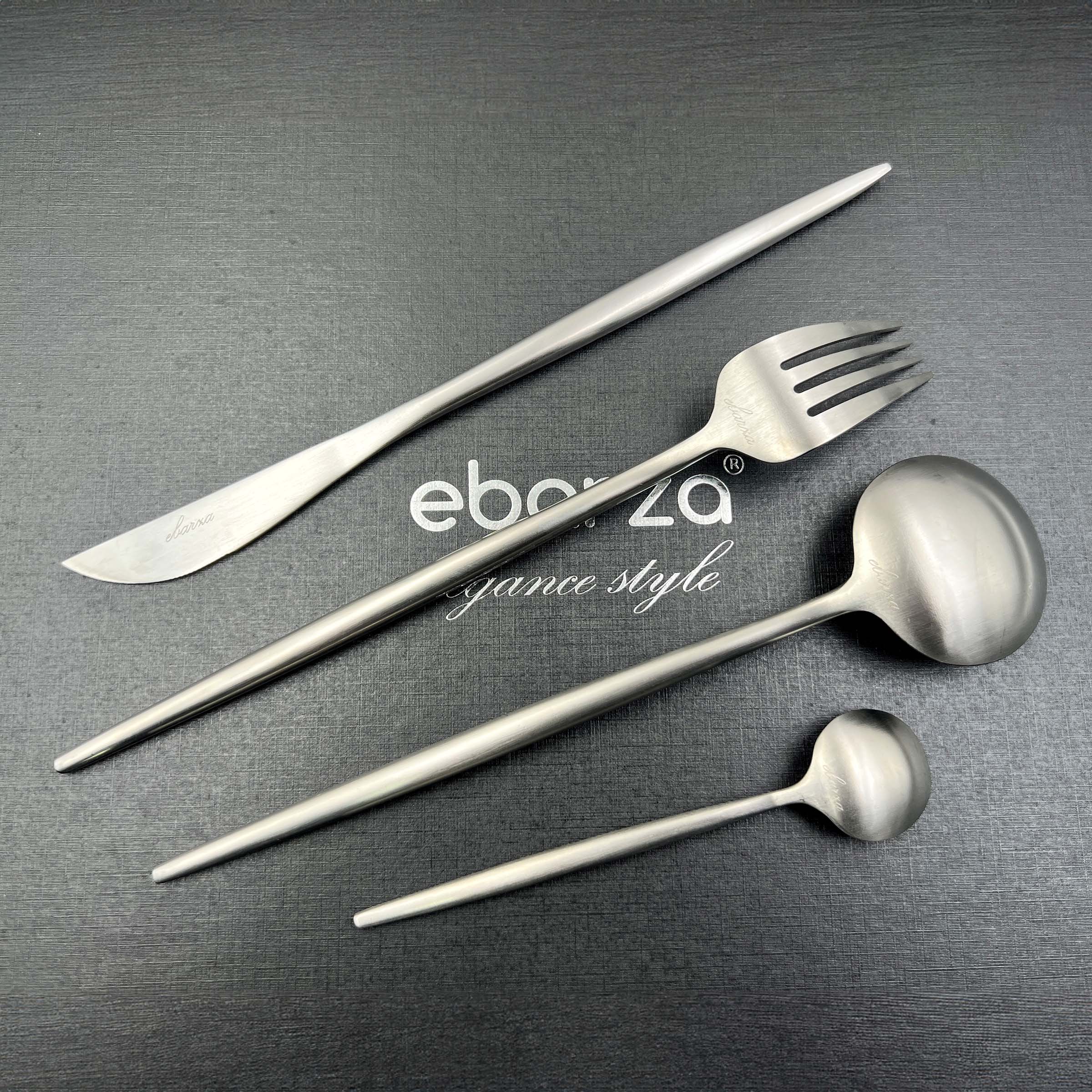 Obsidian Set of 24 pcs Matte Silver Cutlery Set  8048 -  Cutlery Sets - ebarza Furniture UAE | Shop Modern Furniture in Abu Dhabi & Dubai - مفروشات ايبازرا في الامارات | تسوق اثاث عصري وديكورات مميزة في دبي وابوظبي