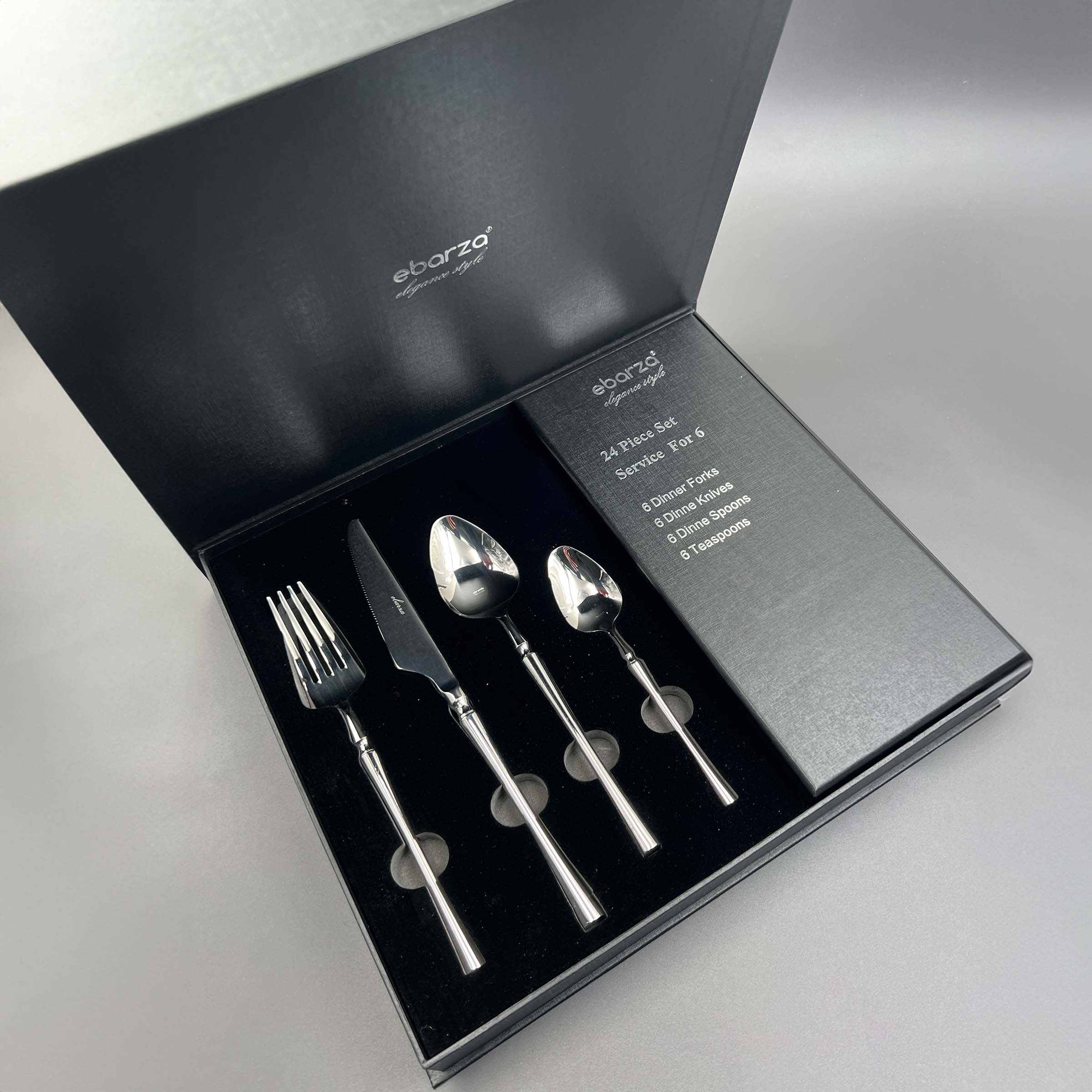 Jance Set of 24 pcs Mirror Silver Cutlery Set  8076 -  Cutlery Sets - ebarza Furniture UAE | Shop Modern Furniture in Abu Dhabi & Dubai - مفروشات ايبازرا في الامارات | تسوق اثاث عصري وديكورات مميزة في دبي وابوظبي