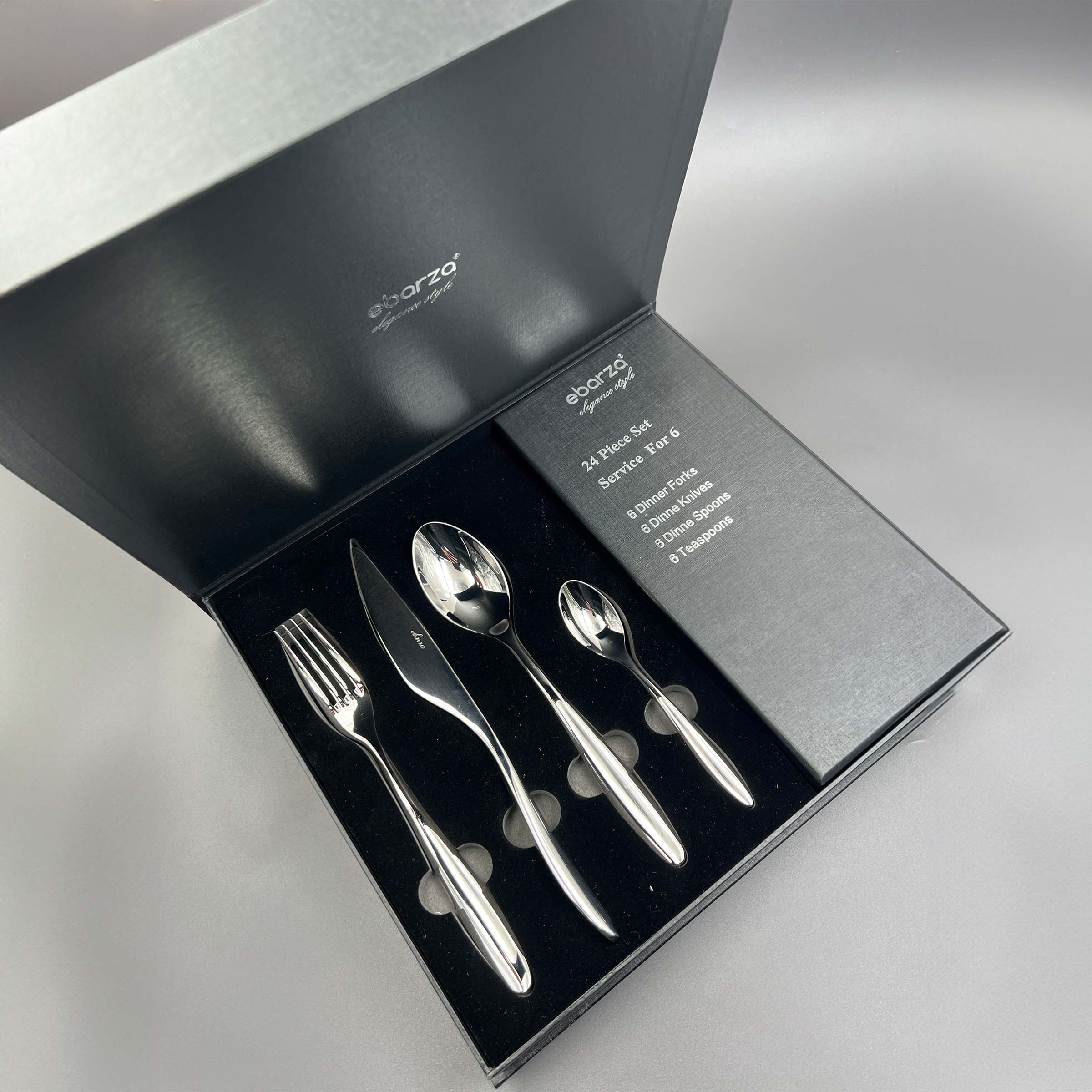 Arza Set of 24 pcs Mirror Silver Cutlery Set  8091 -  Cutlery Sets - ebarza Furniture UAE | Shop Modern Furniture in Abu Dhabi & Dubai - مفروشات ايبازرا في الامارات | تسوق اثاث عصري وديكورات مميزة في دبي وابوظبي