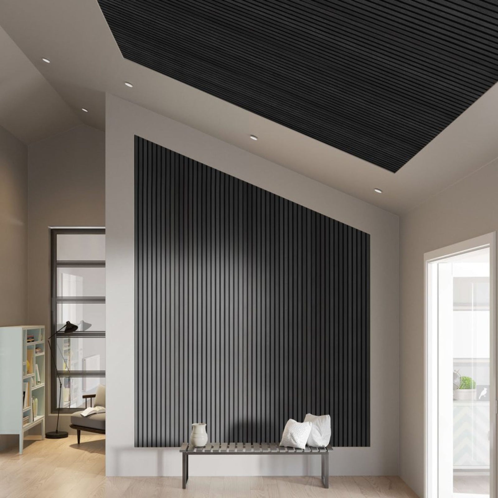 300x60x2.1cm Slat acoustic panel 35-15mm fire retardant Decoration Panel Black-Oak002 -  Wall Panels - ebarza Furniture UAE | Shop Modern Furniture in Abu Dhabi & Dubai - مفروشات ايبازرا في الامارات | تسوق اثاث عصري وديكورات مميزة في دبي وابوظبي