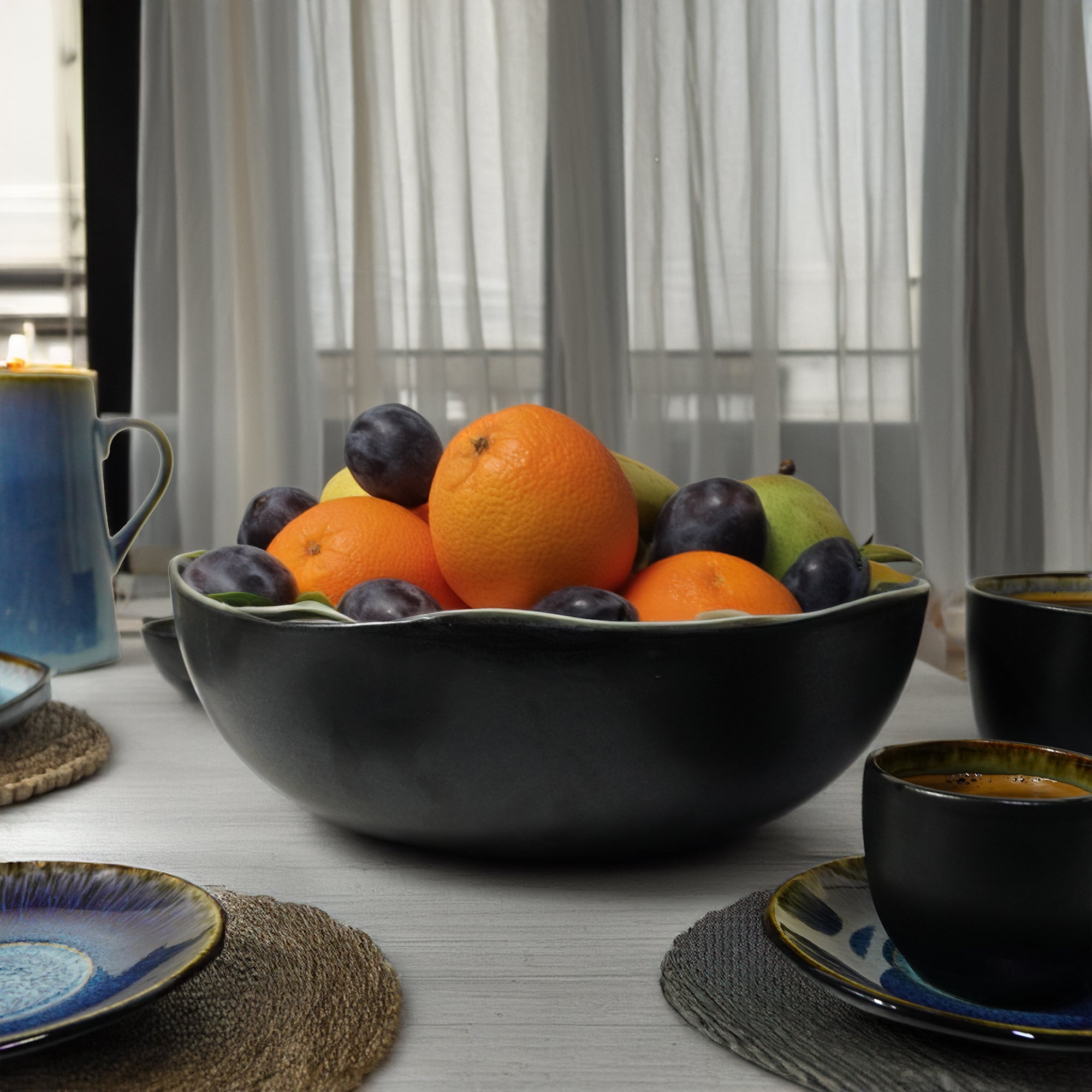 Blue Wave Big Bowl Black and Blue HZ3108 -  Bowls - ebarza Furniture UAE | Shop Modern Furniture in Abu Dhabi & Dubai - مفروشات ايبازرا في الامارات | تسوق اثاث عصري وديكورات مميزة في دبي وابوظبي