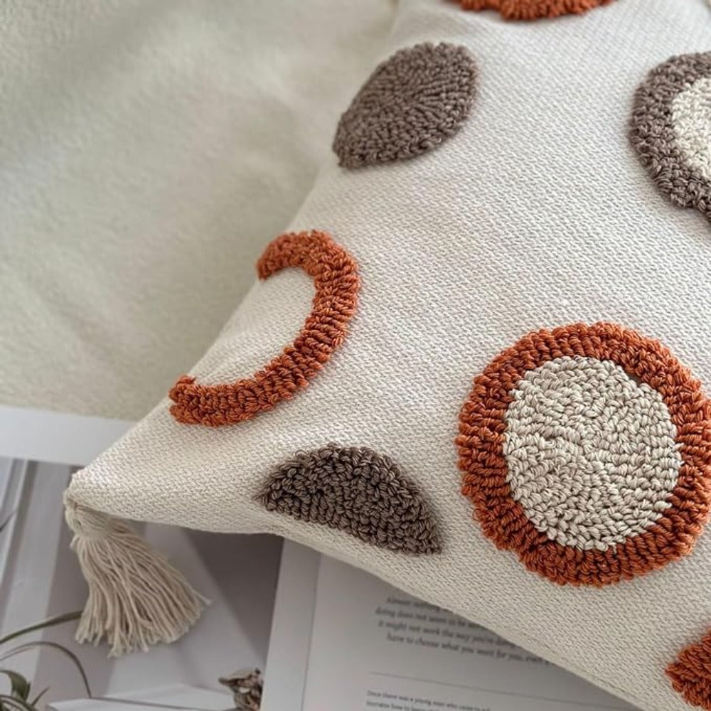 45x45 cm Dot Tufted Cotton Cushion KD2390 - Grey&white -  Cushions - ebarza Furniture UAE | Shop Modern Furniture in Abu Dhabi & Dubai - مفروشات ايبازرا في الامارات | تسوق اثاث عصري وديكورات مميزة في دبي وابوظبي