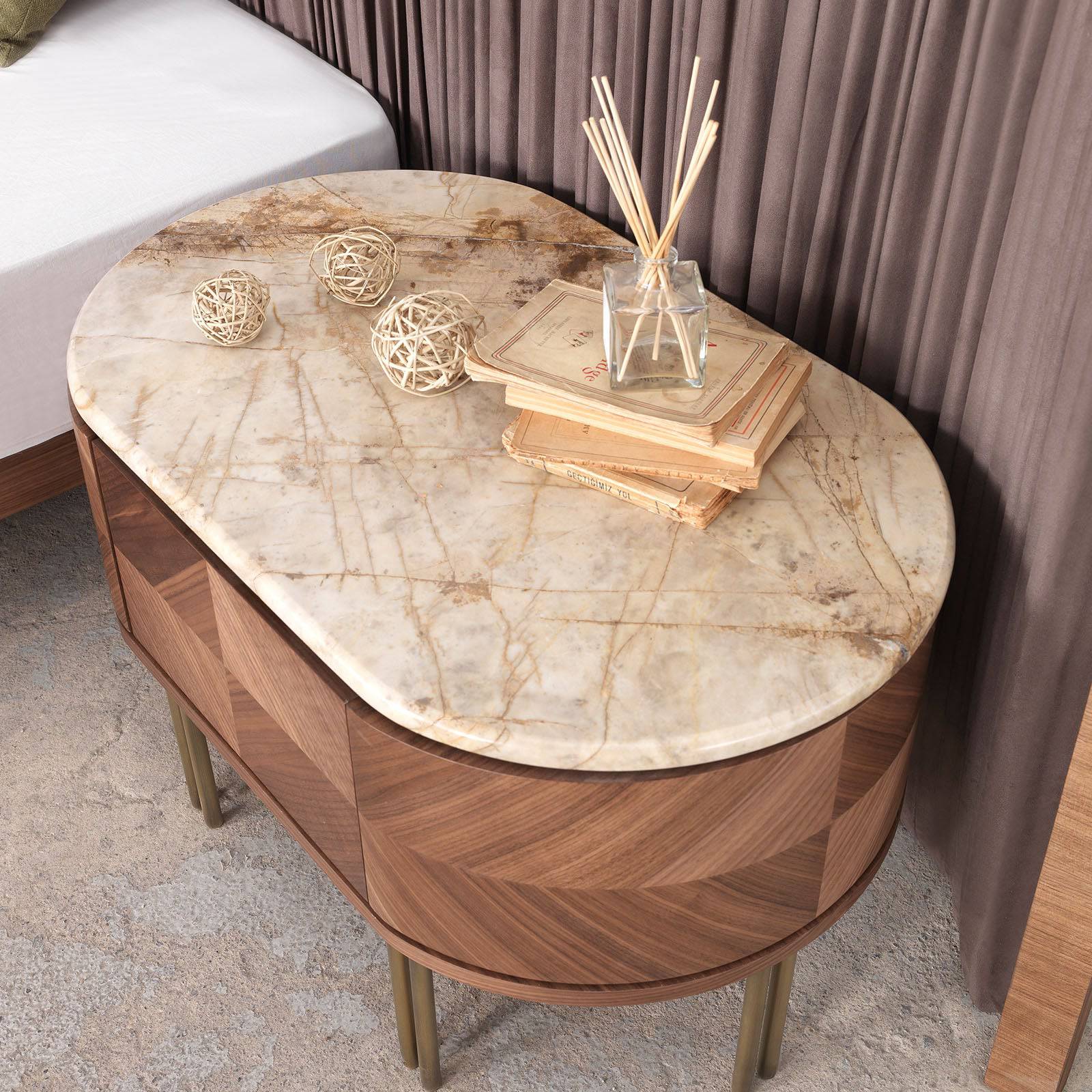 Display Item - 2X Eva Natural Marble Bedside Tables Eva-Side Nakheel -  DISPLAY ITEM - ebarza Furniture UAE | Shop Modern Furniture in Abu Dhabi & Dubai - مفروشات ايبازرا في الامارات | تسوق اثاث عصري وديكورات مميزة في دبي وابوظبي