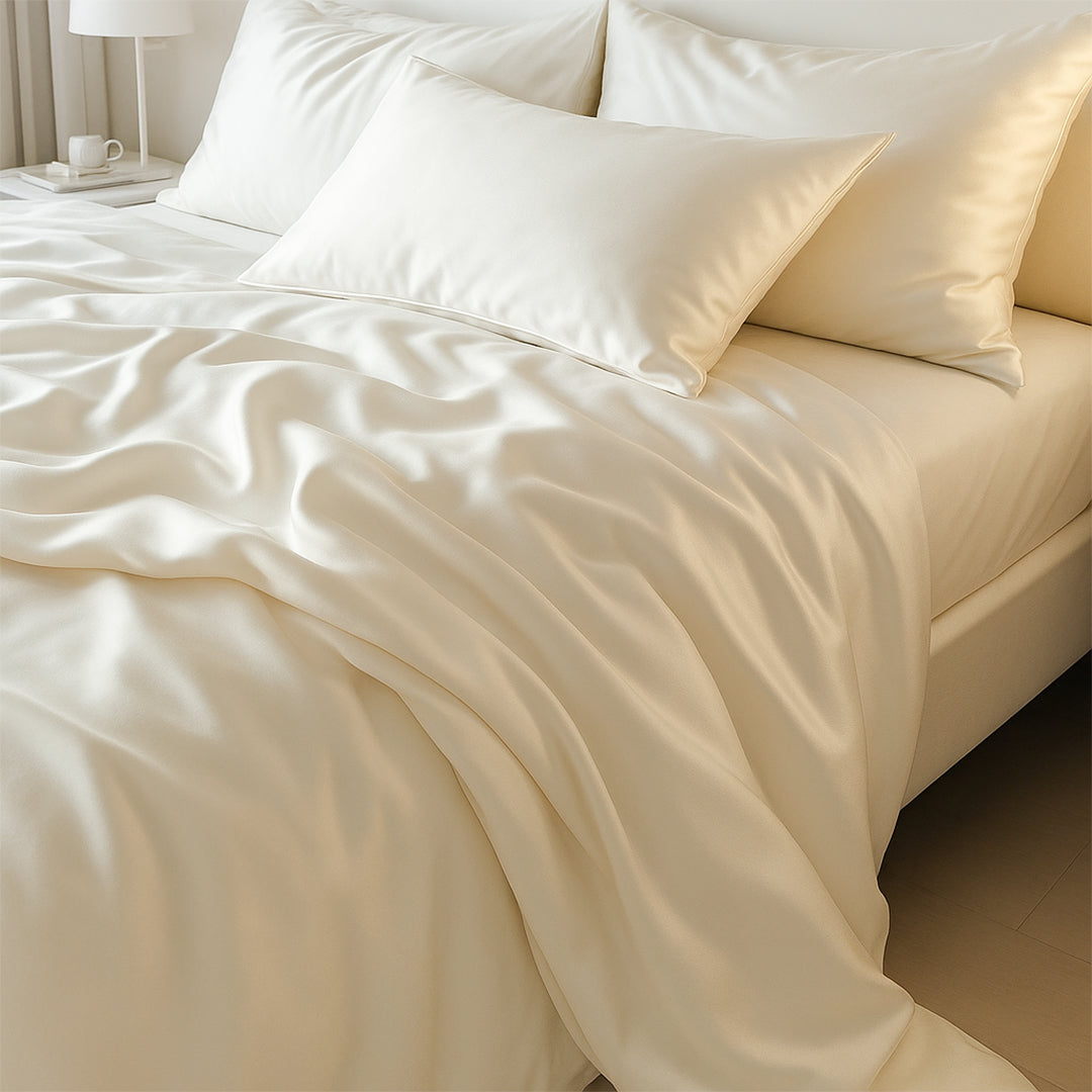 245x260 Ivory Double Bed Sheet  - 16mm Silk SRK-1/p -  Bedding - ebarza Furniture UAE | Shop Modern Furniture in Abu Dhabi & Dubai - مفروشات ايبازرا في الامارات | تسوق اثاث عصري وديكورات مميزة في دبي وابوظبي