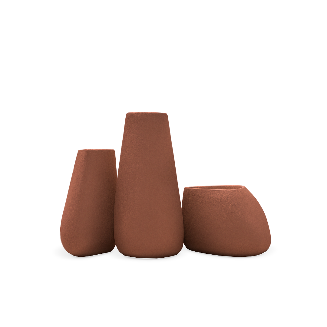 Set Of 3 Outdoor/Indoor Fiberglass Concrete Planter Box Xk-8177A+B+C - Clay Color -  Planter Boxes - ebarza Furniture UAE | Shop Modern Furniture in Abu Dhabi & Dubai - مفروشات ايبازرا في الامارات | تسوق اثاث عصري وديكورات مميزة في دبي وابوظبي