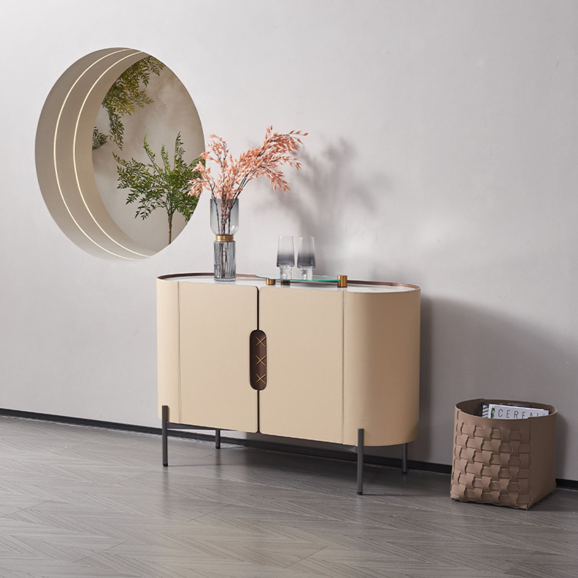 Pre-order 35 Days Delivery Stitch Saddle Leather Console / Dresser MLL-T30 -  Cabinets - ebarza Furniture UAE | Shop Modern Furniture in Abu Dhabi & Dubai - مفروشات ايبازرا في الامارات | تسوق اثاث عصري وديكورات مميزة في دبي وابوظبي