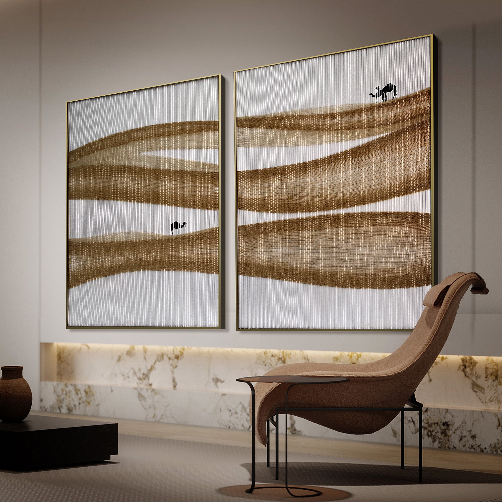 Set of 2 Handmade Fiber Weaving Camel Painting 90*120 cm PCA-005 -  Paintings - ebarza Furniture UAE | Shop Modern Furniture in Abu Dhabi & Dubai - مفروشات ايبازرا في الامارات | تسوق اثاث عصري وديكورات مميزة في دبي وابوظبي