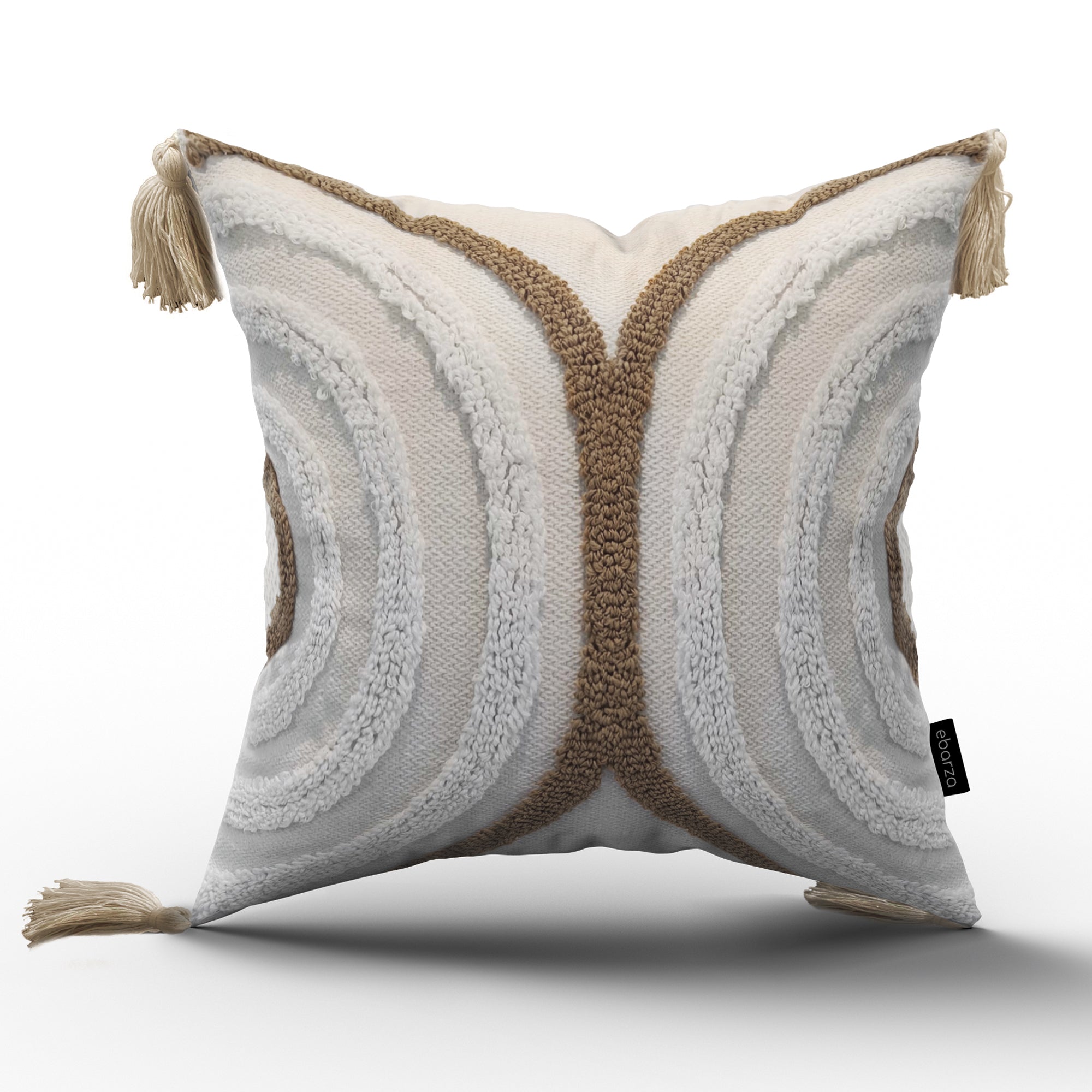 45x45 cm Dot Tufted Cotton Cushion KD2391 - White& Light Brwon -  Cushions - ebarza Furniture UAE | Shop Modern Furniture in Abu Dhabi & Dubai - مفروشات ايبازرا في الامارات | تسوق اثاث عصري وديكورات مميزة في دبي وابوظبي