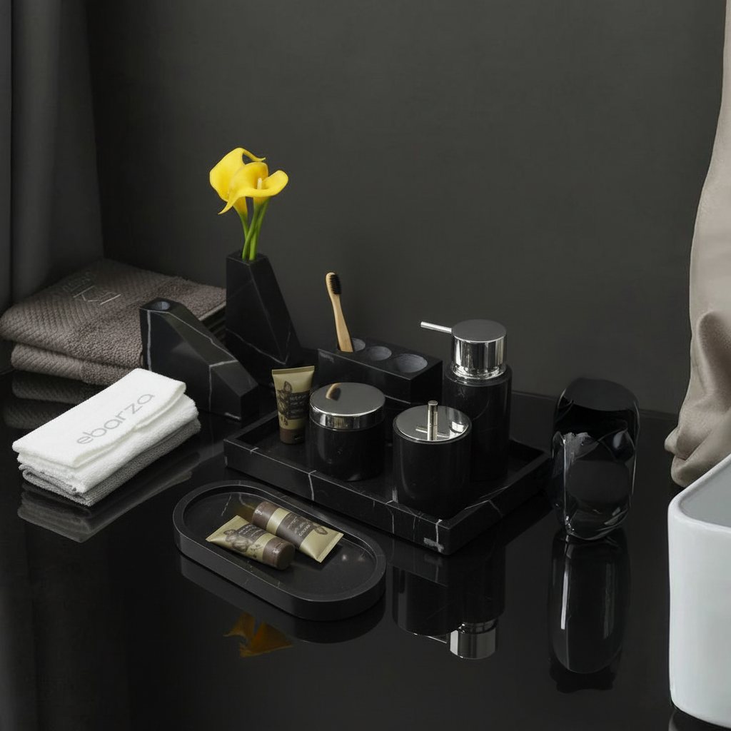 Marquina Black And White Root Marble Rectangular Large Tray RHD890