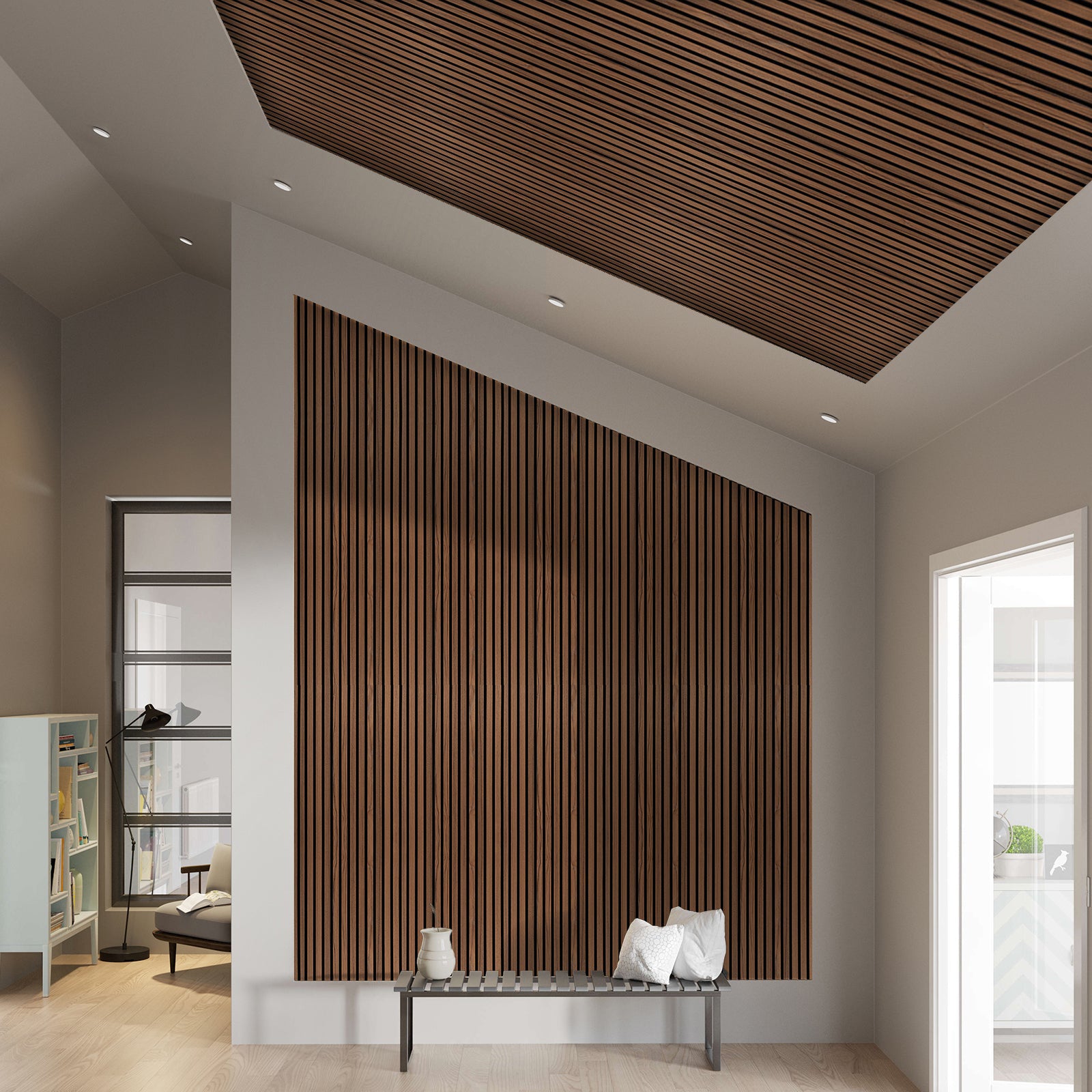 Sample of Slat Acoustic Panel 35-15mm Fire Retardant 14x28cm SMOKED-OAKED -Sample -  Wall panels samples - ebarza Furniture UAE | Shop Modern Furniture in Abu Dhabi & Dubai - مفروشات ايبازرا في الامارات | تسوق اثاث عصري وديكورات مميزة في دبي وابوظبي