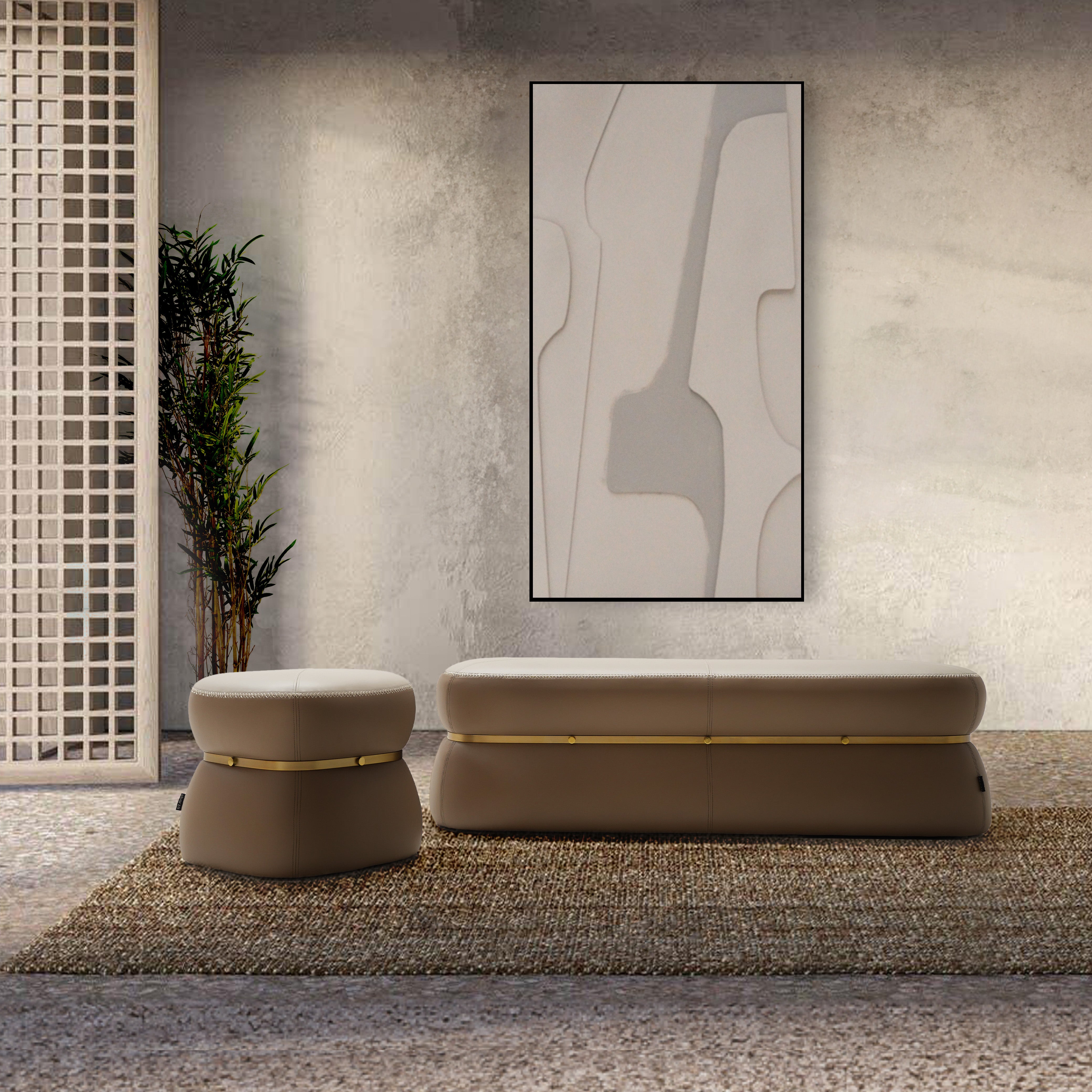 Nappa Pouf/Bench BC707-1  Light Brown-Leather -  Poufs | نابا بوف / مقعد - ebarza Furniture UAE | Shop Modern Furniture in Abu Dhabi & Dubai - مفروشات ايبازرا في الامارات | تسوق اثاث عصري وديكورات مميزة في دبي وابوظبي