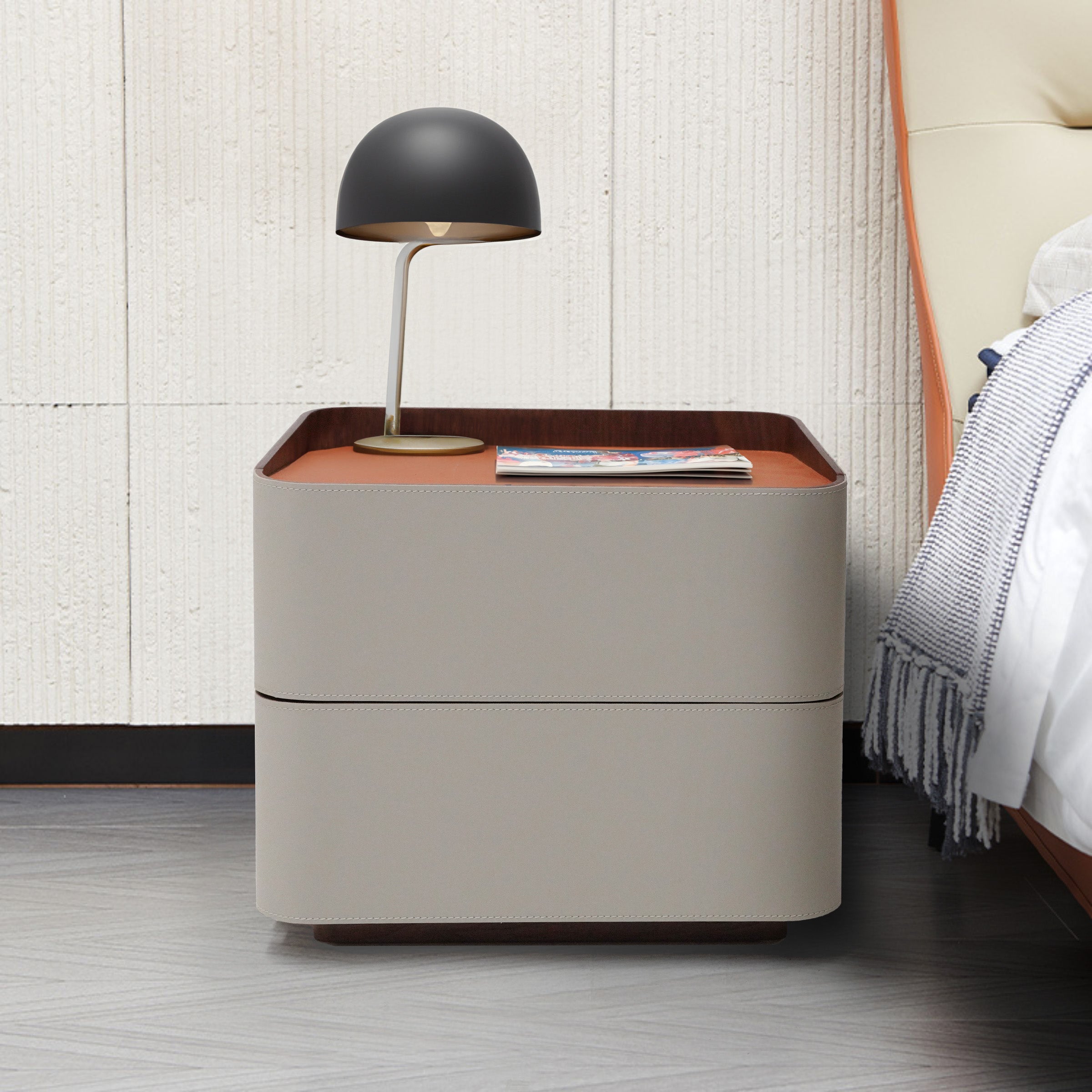 Pre-order 90 Days Delivery Urban Retreat Saddle Leather Bedside Table NS-017 -  Bedside Tables - ebarza Furniture UAE | Shop Modern Furniture in Abu Dhabi & Dubai - مفروشات ايبازرا في الامارات | تسوق اثاث عصري وديكورات مميزة في دبي وابوظبي