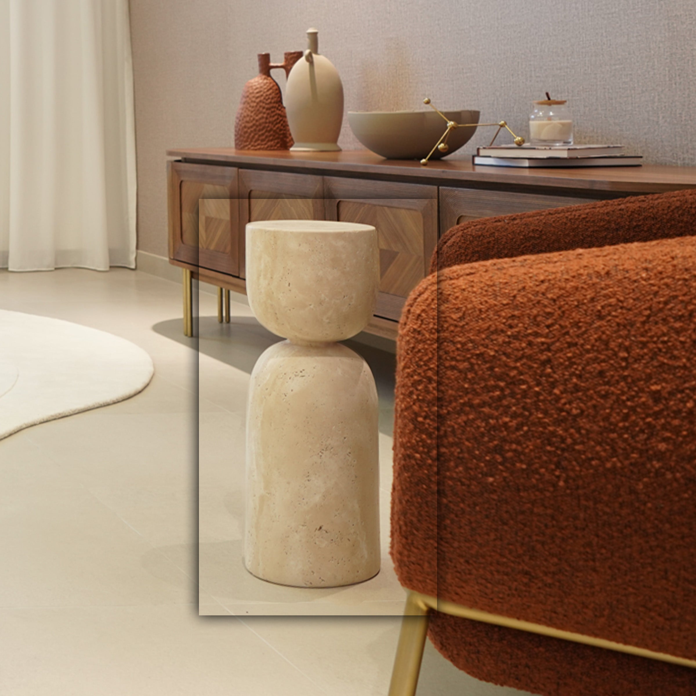 Chess Natural Beige Travertine Side Table JA012-A -  Side Tables - ebarza Furniture UAE | Shop Modern Furniture in Abu Dhabi & Dubai - مفروشات ايبازرا في الامارات | تسوق اثاث عصري وديكورات مميزة في دبي وابوظبي
