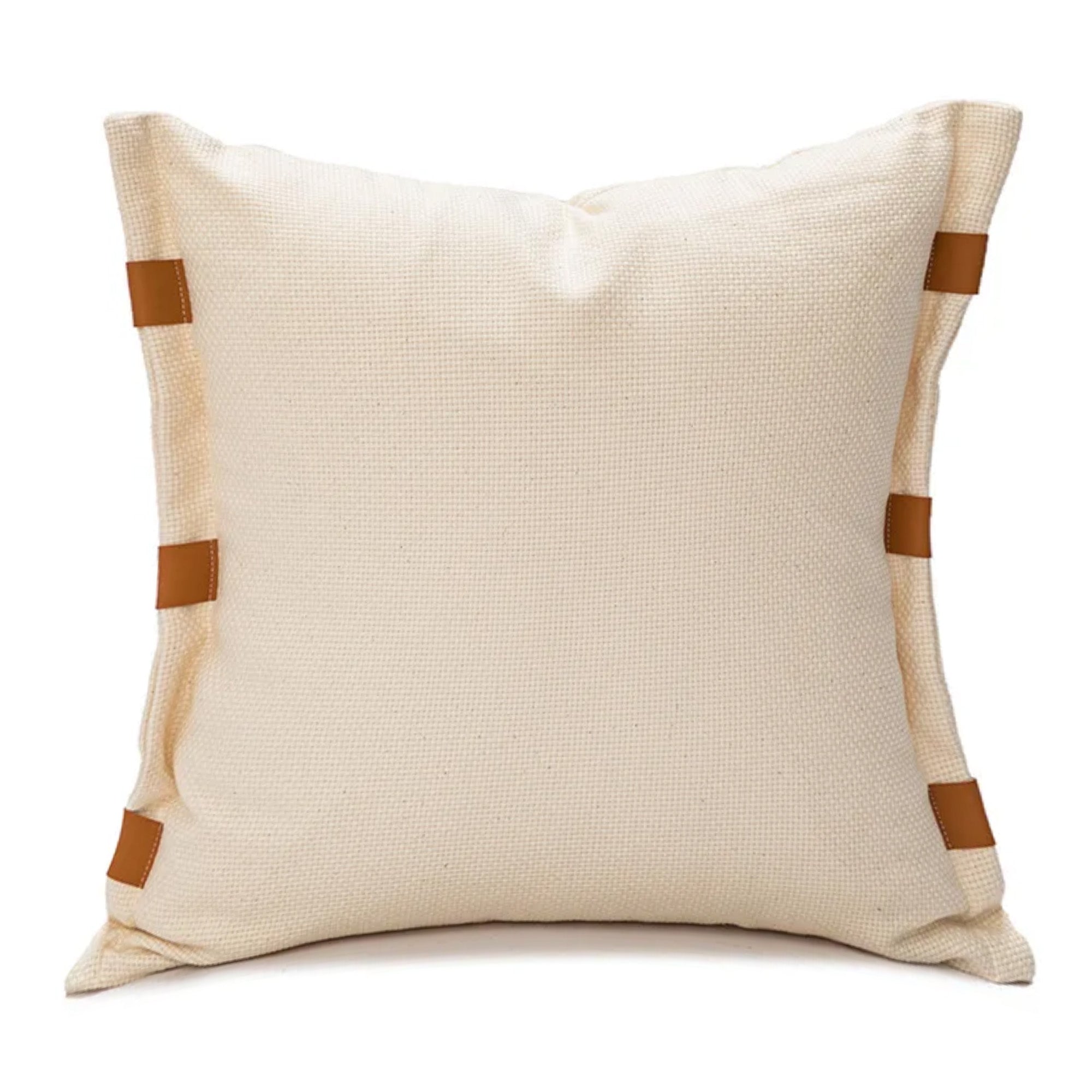 45x45 cm White Edge Leather Cushion KD2352 -White/caramel -  Cushions - ebarza Furniture UAE | Shop Modern Furniture in Abu Dhabi & Dubai - مفروشات ايبازرا في الامارات | تسوق اثاث عصري وديكورات مميزة في دبي وابوظبي