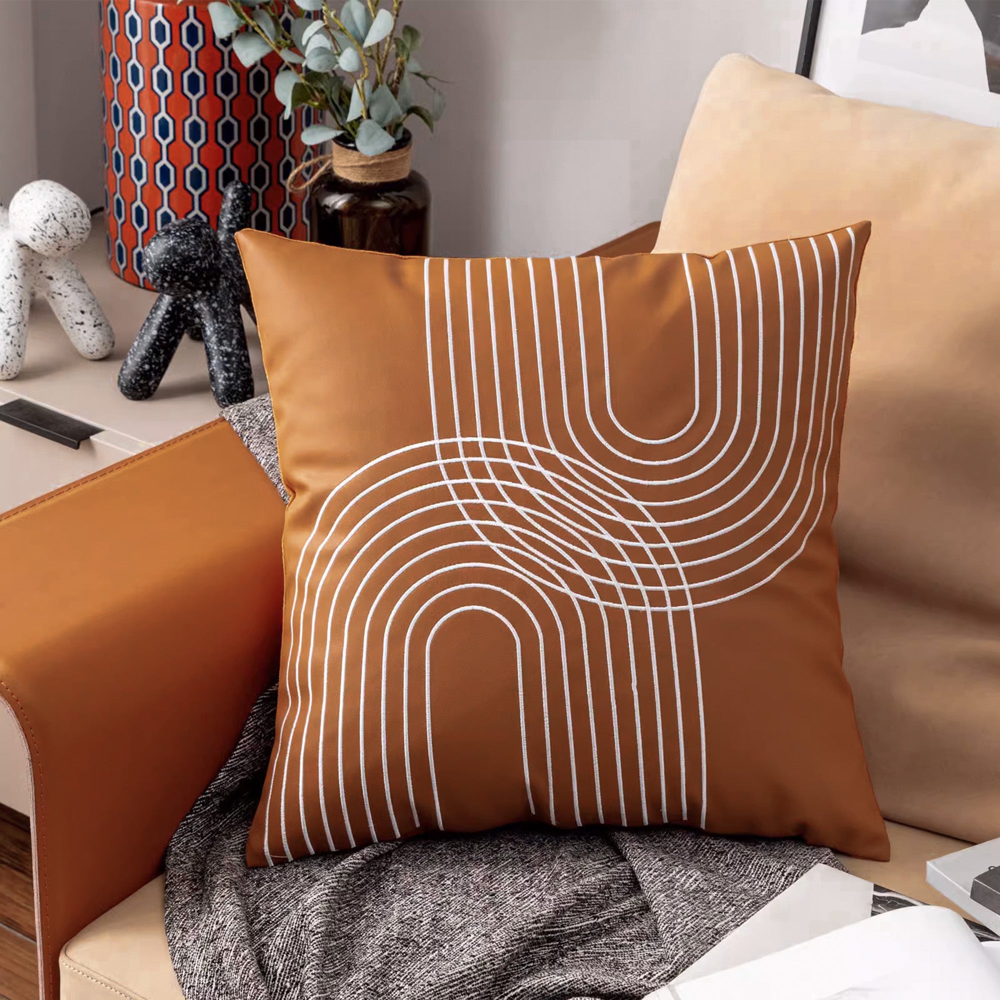 45x45 cm Type Leather Cushion KD2351U - Caramel -  Cushions - ebarza Furniture UAE | Shop Modern Furniture in Abu Dhabi & Dubai - مفروشات ايبازرا في الامارات | تسوق اثاث عصري وديكورات مميزة في دبي وابوظبي