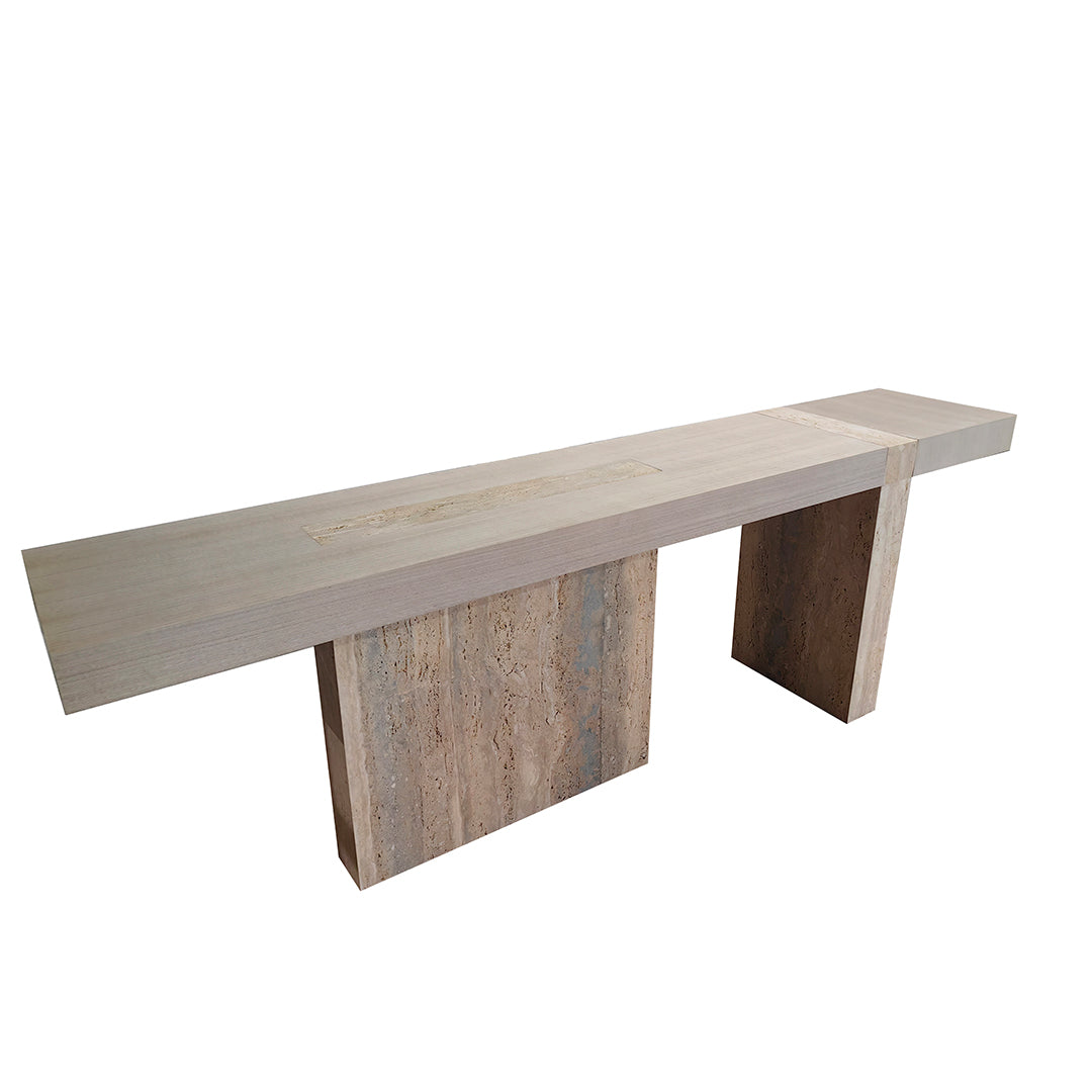 Athens Console With Wooden Top & Travertine Base - EB01HT -  Consoles - ebarza Furniture UAE | Shop Modern Furniture in Abu Dhabi & Dubai - مفروشات ايبازرا في الامارات | تسوق اثاث عصري وديكورات مميزة في دبي وابوظبي